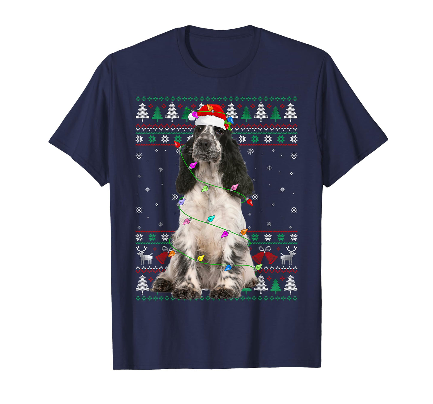 English Springer Spaniel Dog Christmas Ugly Sweater Dog Xmas T-Shirt