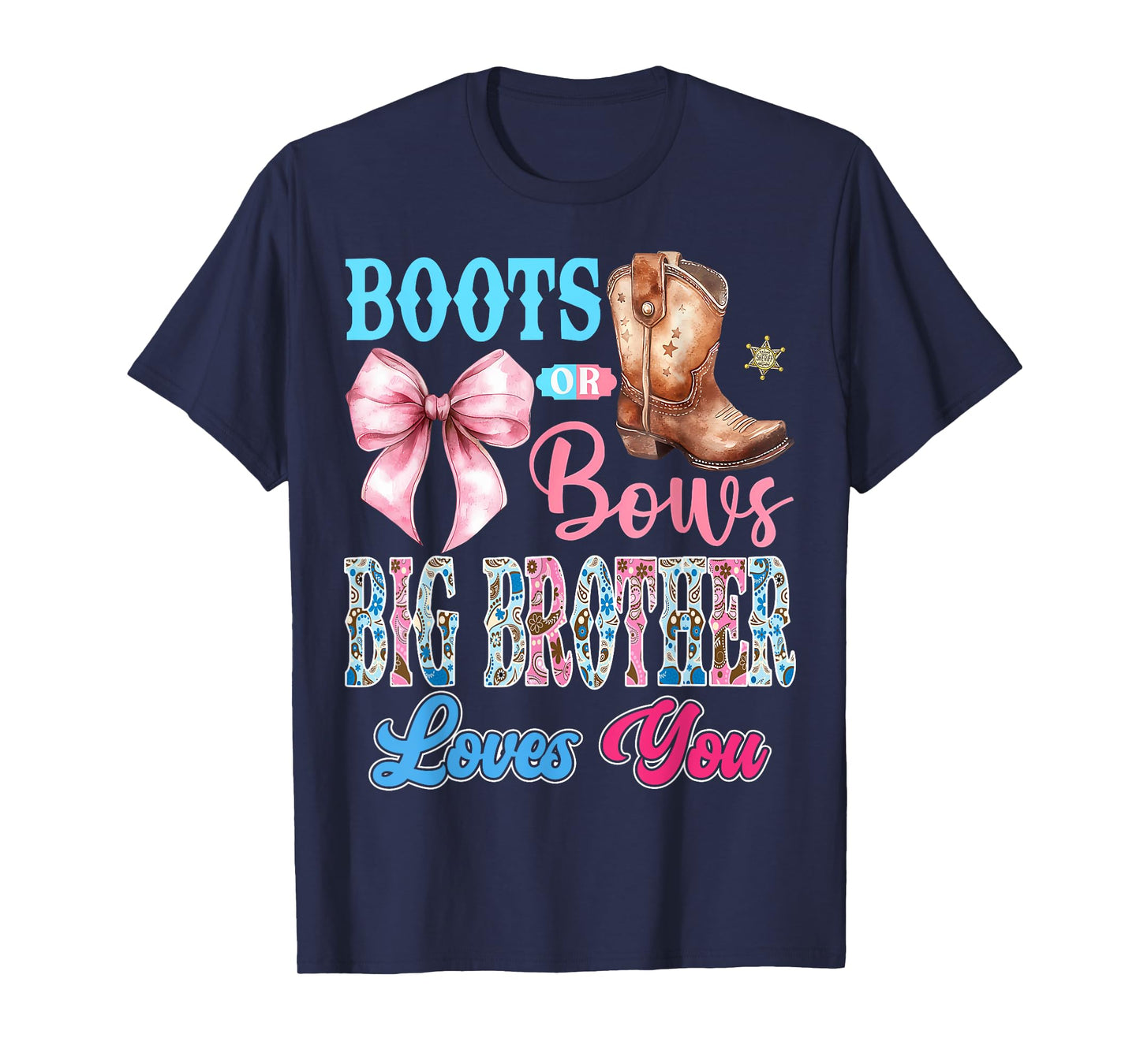 Boots or Bows Big Brother Loves You Gender Reveal Party T-Shirt