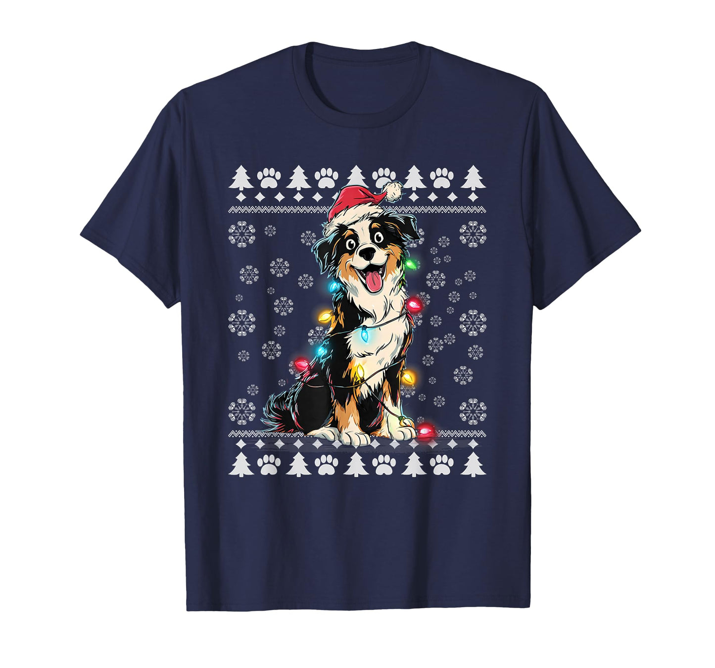 Australian Shepherd Christmas Ugly Sweater Funny Dog Xmas T-Shirt