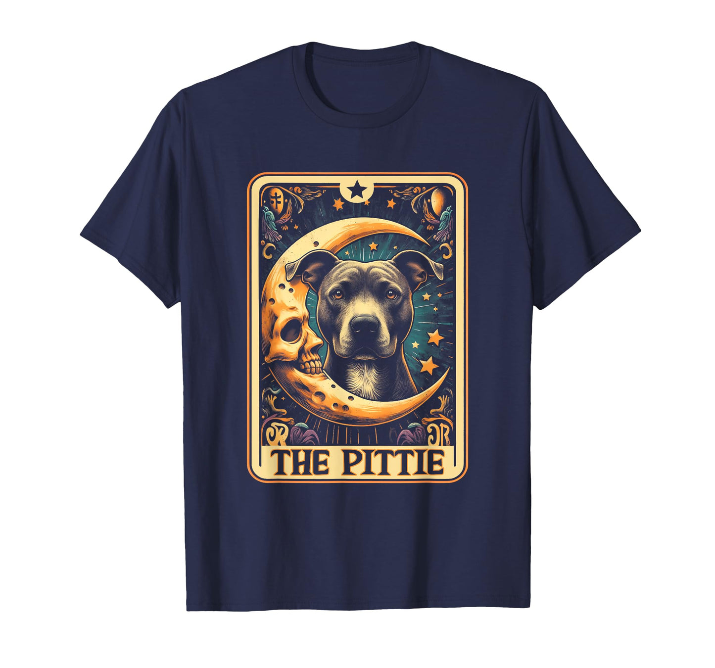 Tarot Card Crescent Moon Pit-Bull Dog Pittie Mom Halloween Men Women T-Shirt