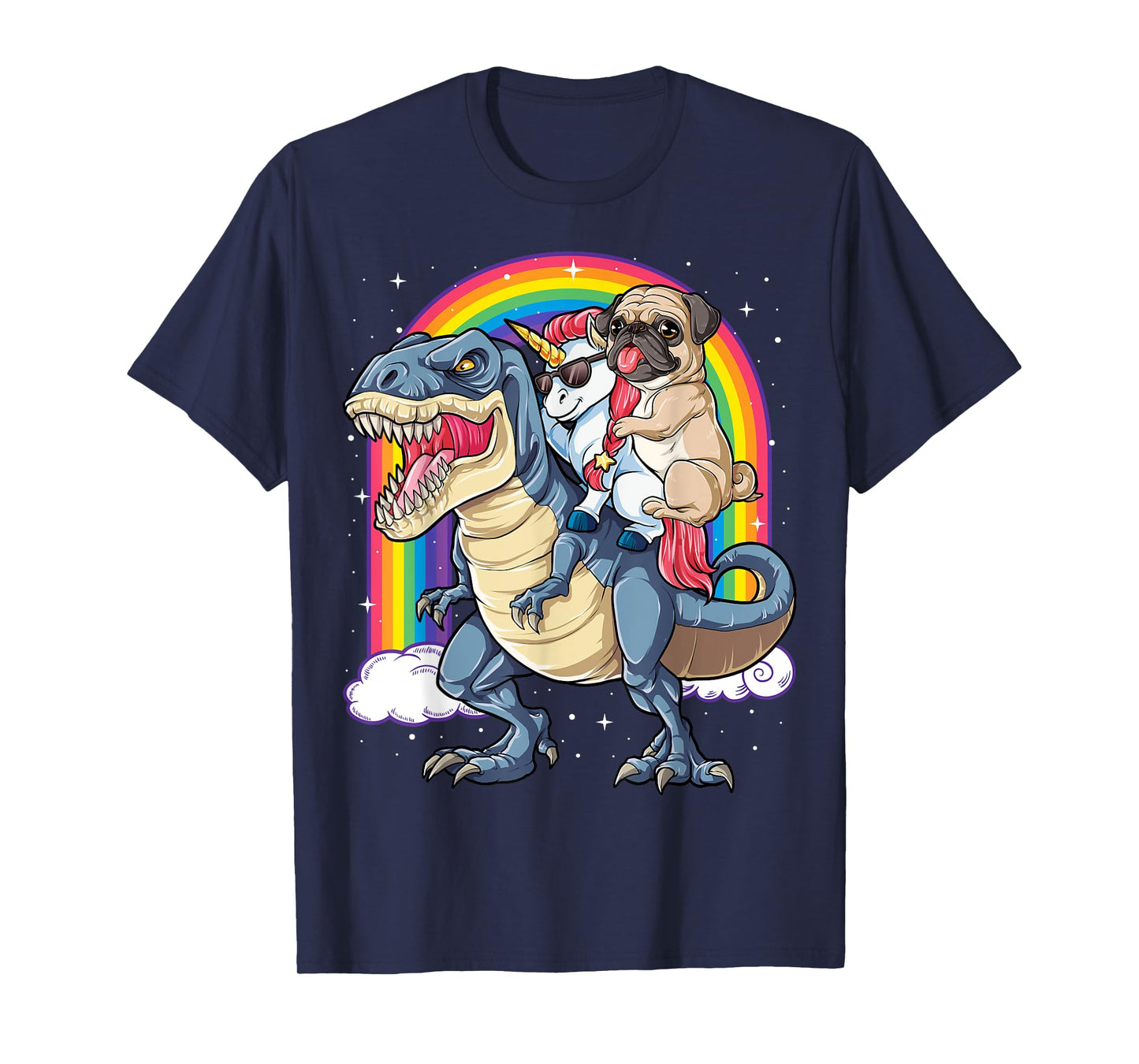 Pug Unicorn Dinosaur T rex T shirt Kids Girls Women Rainbow T-Shirt
