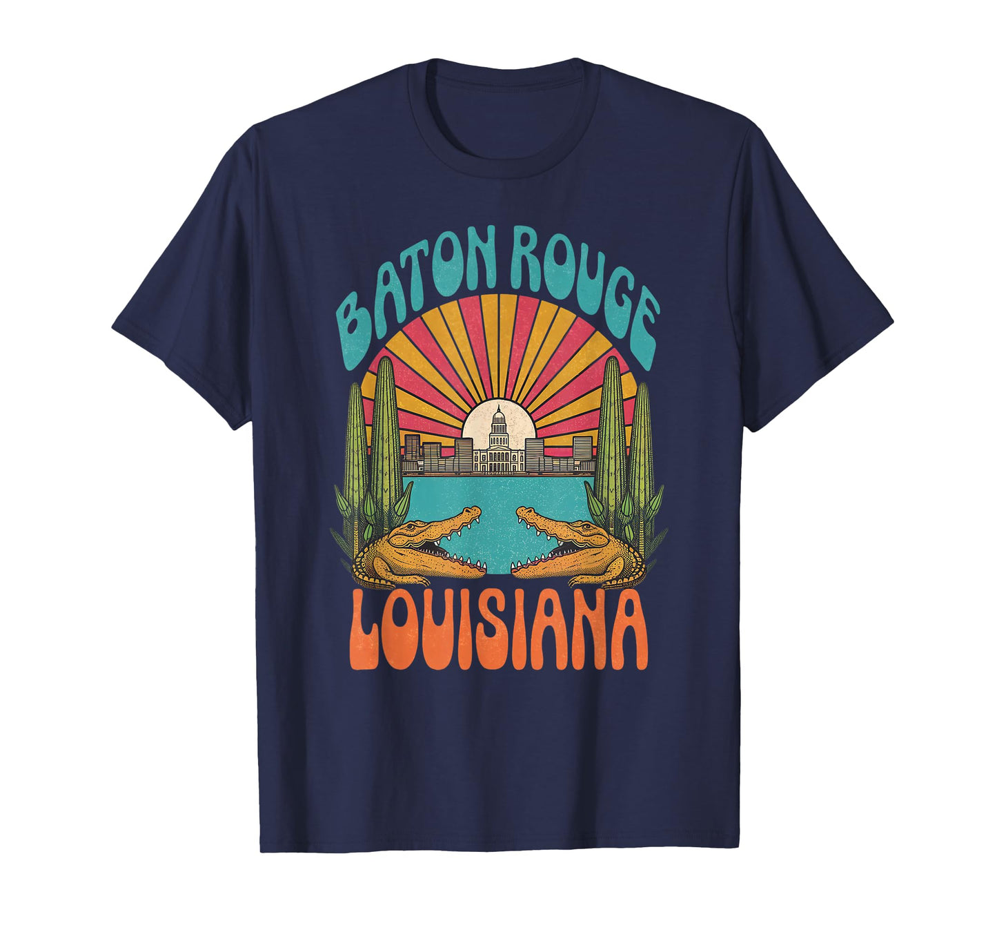 Vintage Baton Rouge Louisiana Skyline Cityscape Retro Style T-Shirt
