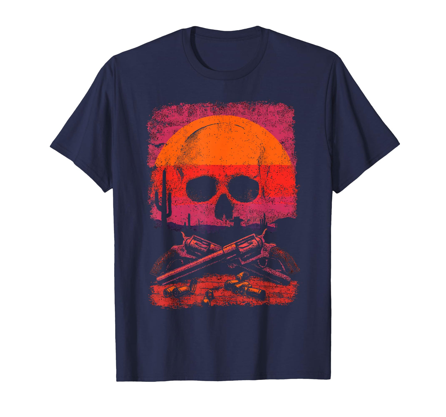 Creepy Skull with Desert Sunset Dark Western Skeleton Gothic T-Shirt