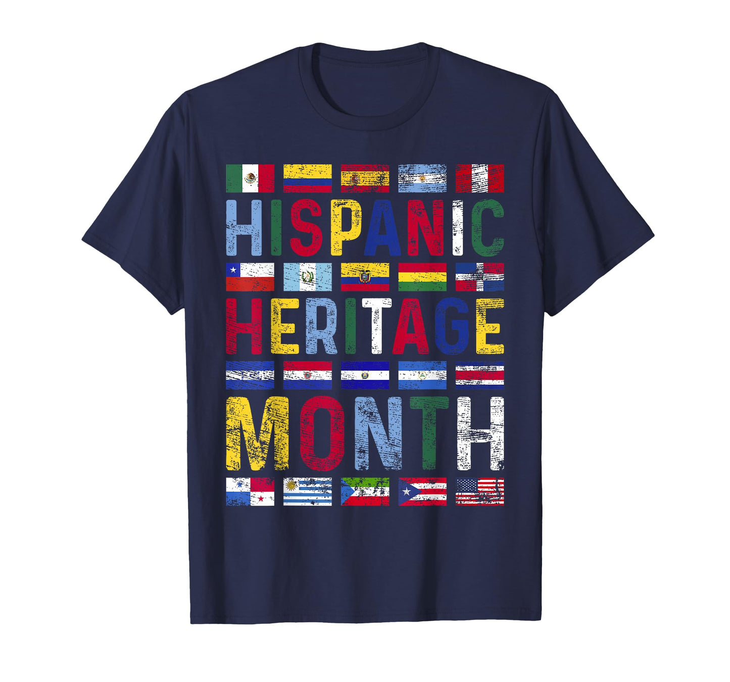 Hispanic Heritage Month Vintage Latino Countries Flags T-Shirt