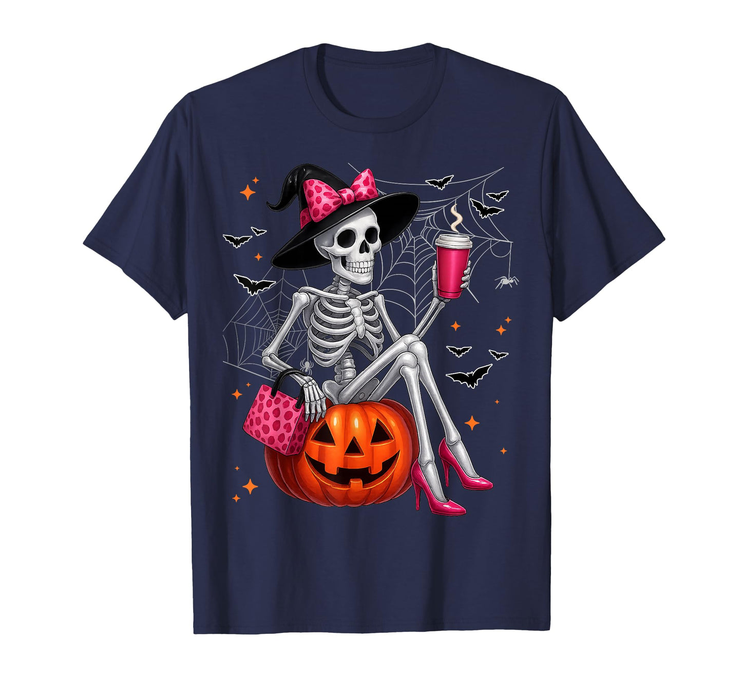 Cute Skeleton Drinking Coffee Lover Halloween Costumes Women T-Shirt