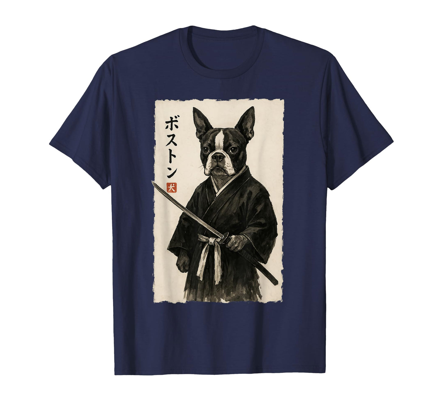 Boston Terrier Samurai Warrior Japanese Ukiyo-e Style Dog T-Shirt for Men Women