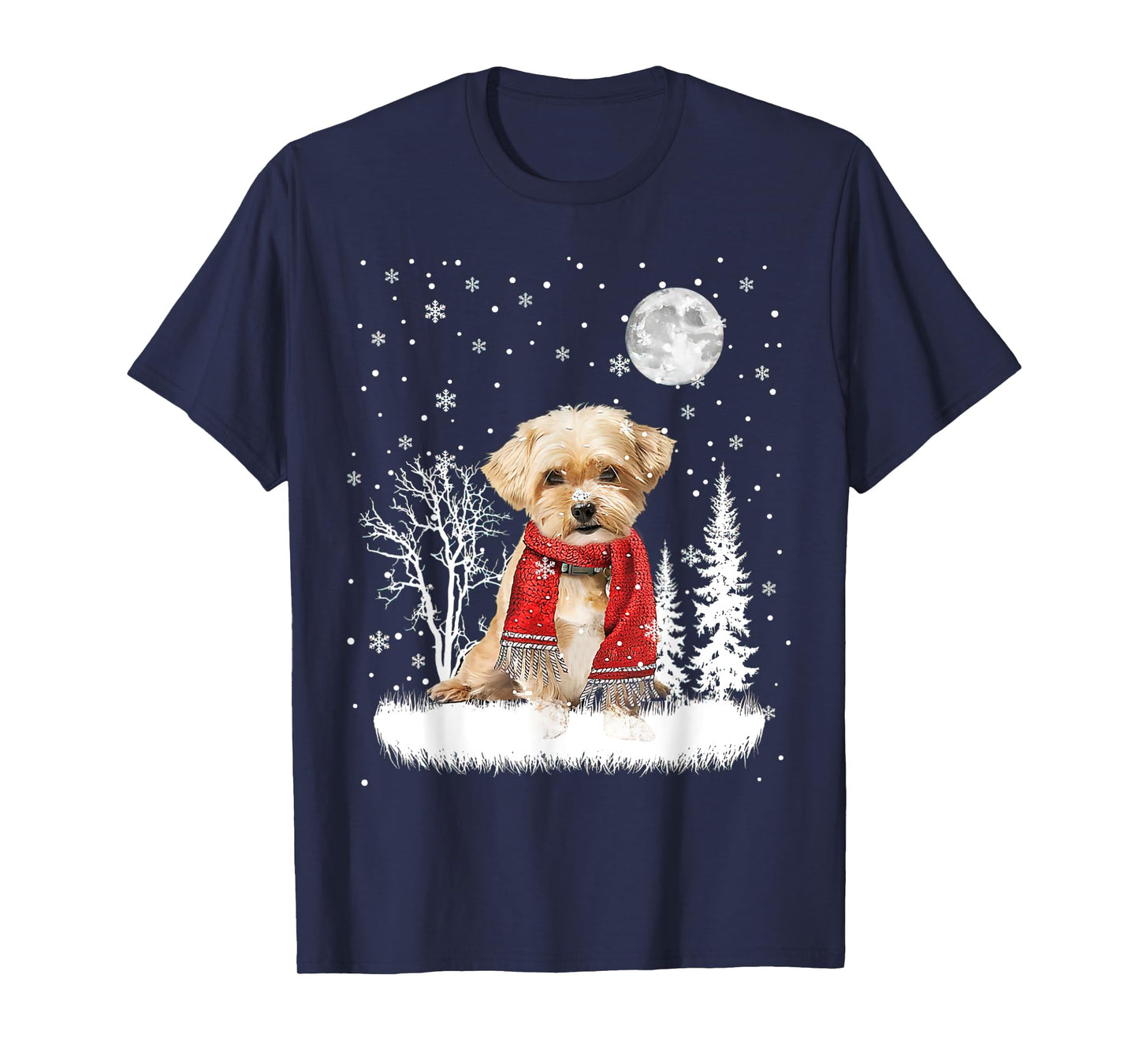 Shorkie Under Moonlight Snow Christmas Pajama T-Shirt