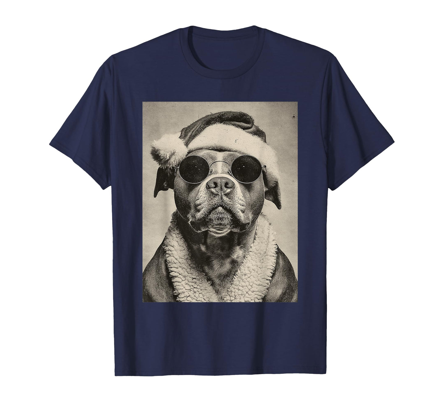 Funny Pit Bull with Sunglasses Retro Christmas Festive Dog T-Shirt