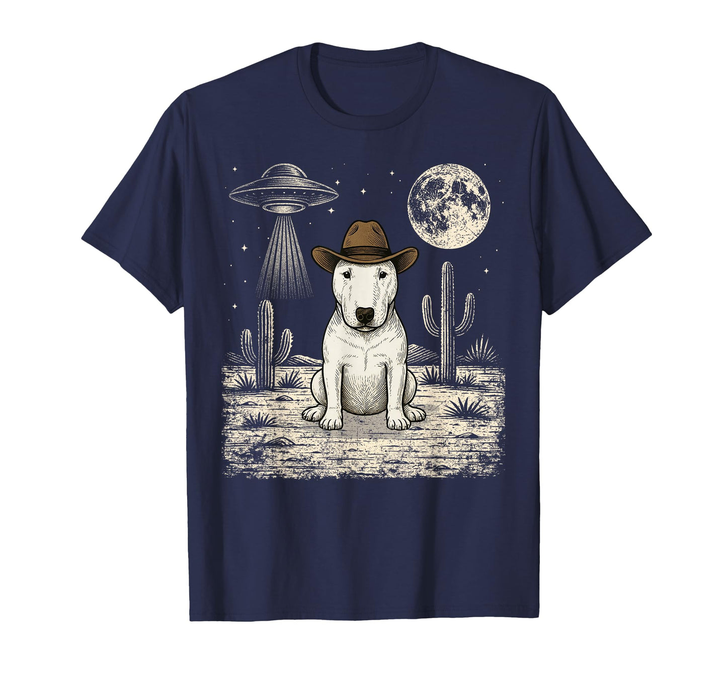 Funny Bull Terrier Cowboy Western Dog UFO T-Shirt