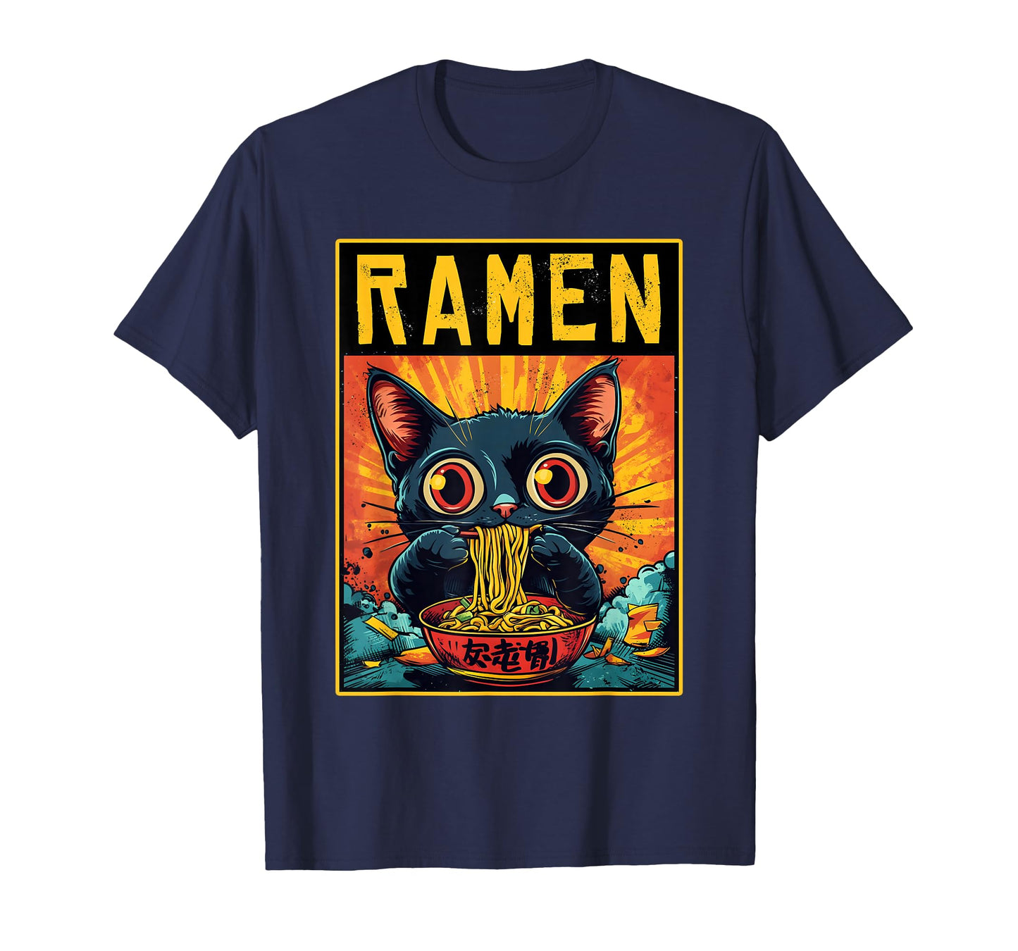 Funny Ramen Cat Tee Japan Anime Manga Kawaii Ramen Noddles T-Shirt