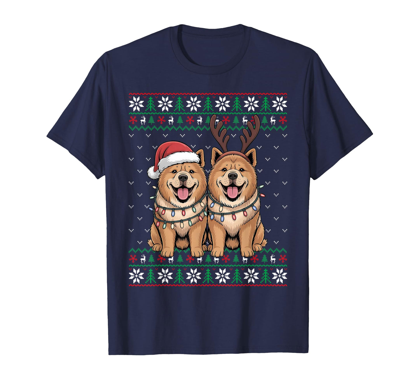 Ugly Xmas Lights Men Women Chow Chow Dog Christmas Sweater T-Shirt