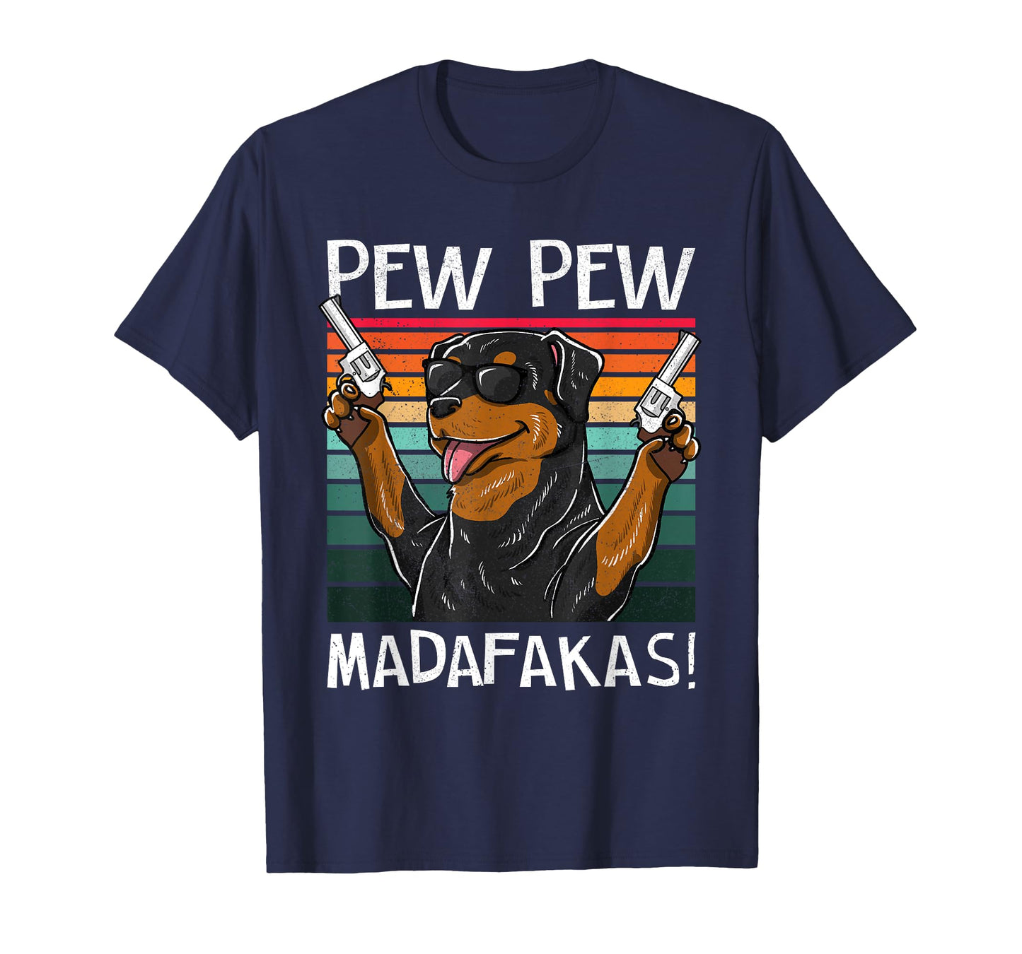 Rottweiler Pew Dog Vintage Retro Sunset Dogs Guns Nerd T-Shirt for Men Women