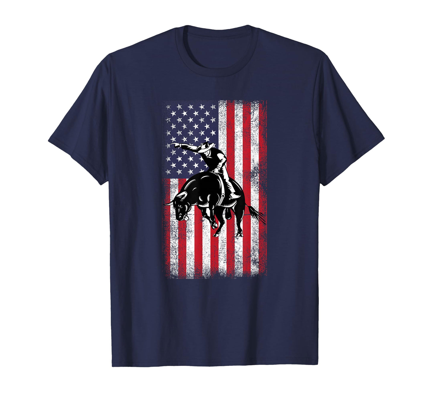 Rodeo Bull Rider Cowboys Patriotic American Flag Vintage T-Shirt