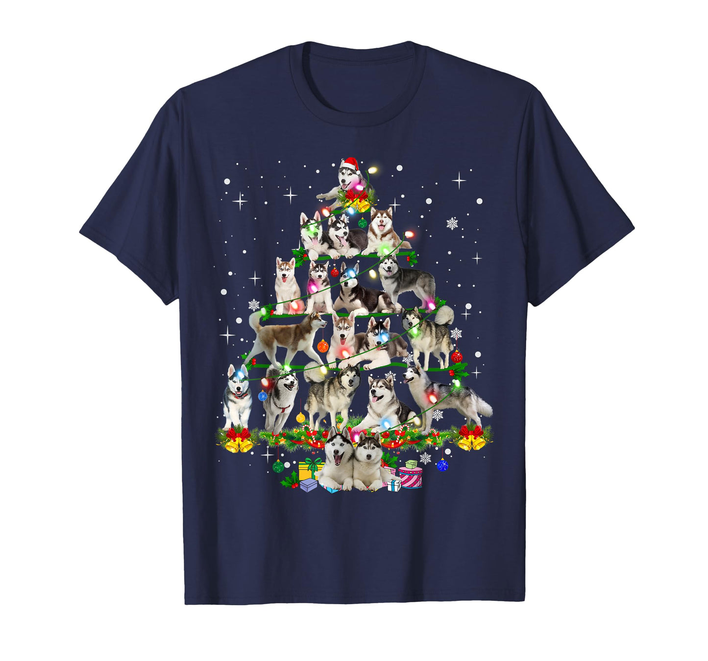 Funny Siberian Husky Christmas Tree Xmas Dog Dad Mom T-Shirt