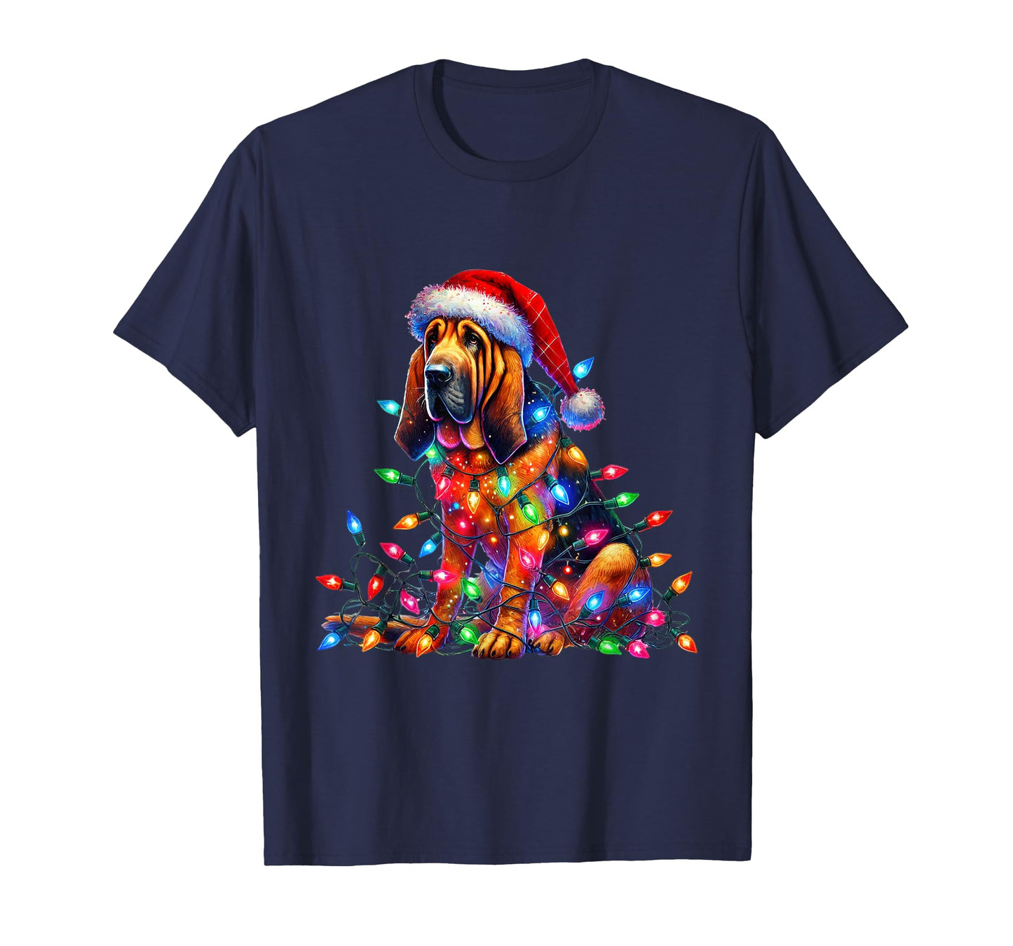 Bloodhound Christmas Lights Santa Hat Dog Lover T-Shirt for Men Women