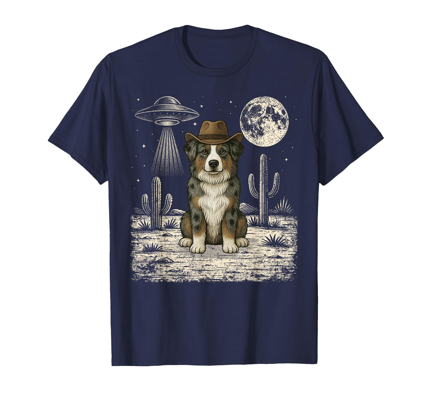 Funny Australian Shepherd Cowboy Western Dog UFO T-Shirt
