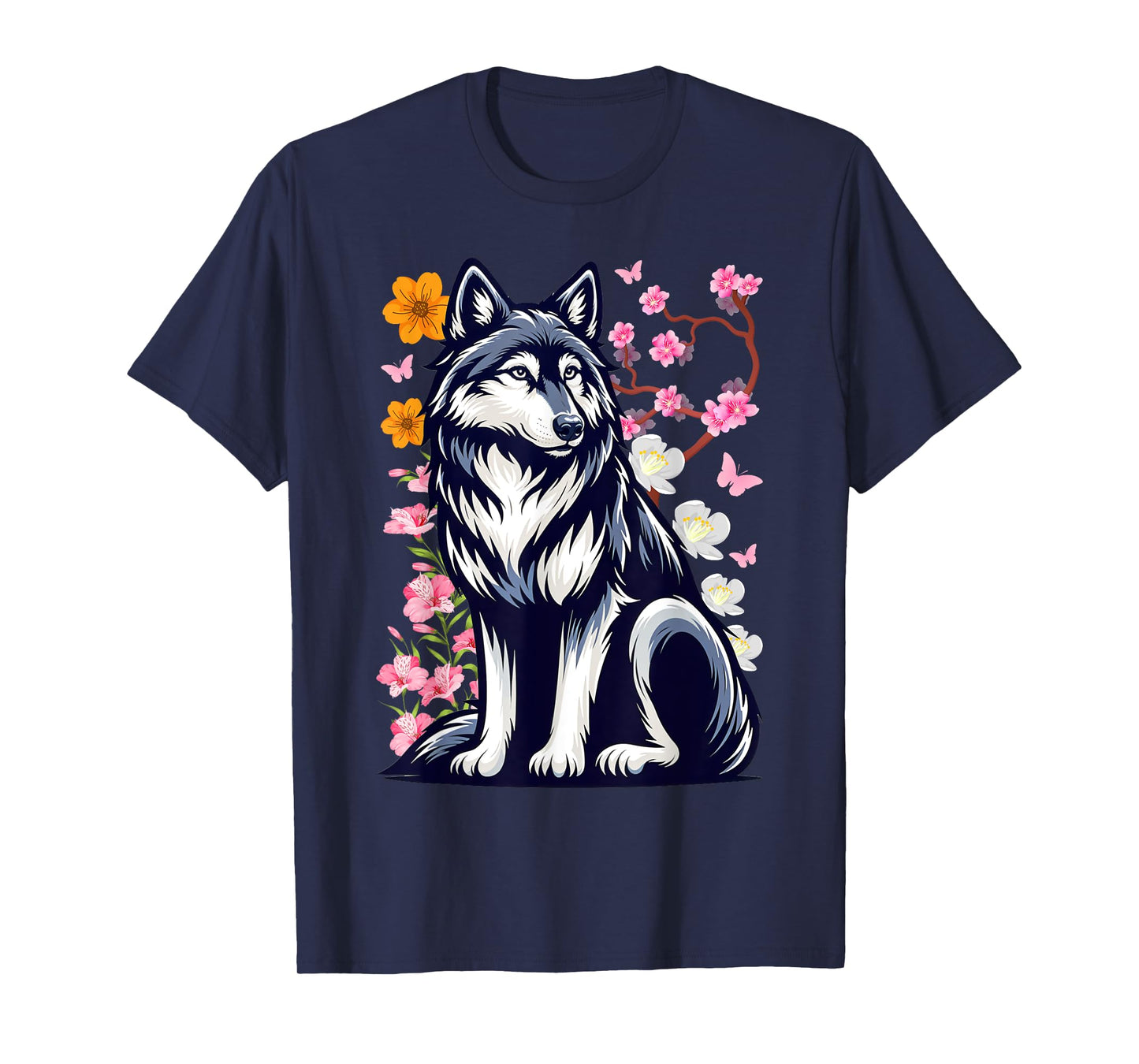 Cute Wolf With Flowers I Kids Wolf T-Shirt