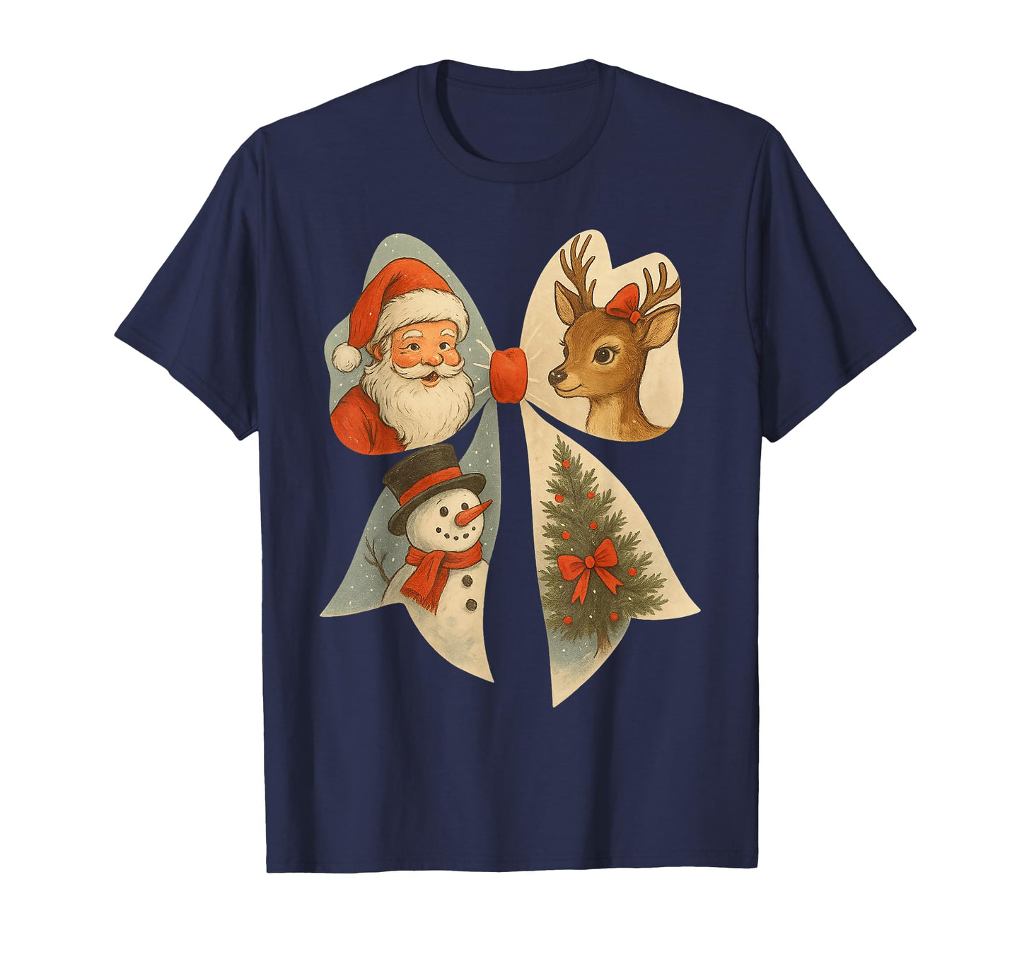 Preppy Christmas Coquette Bow Reindeer Snowman Santa Claus T-Shirt