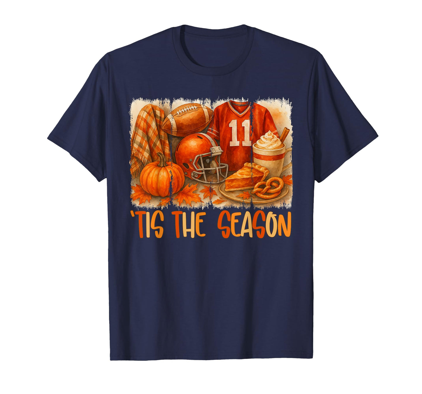 Tis' The Season Pumpkin Football Halloween Fall T-Shirt