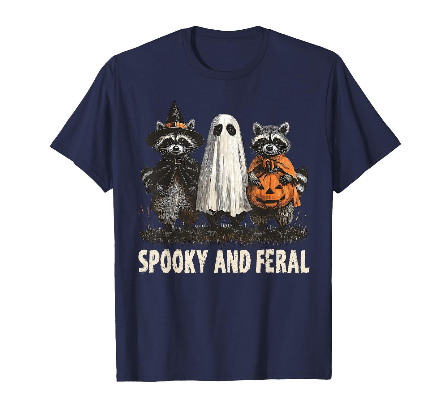 Spooky And Feral Halloween Cute Ghost Raccoon Trick Or Treat T-Shirt