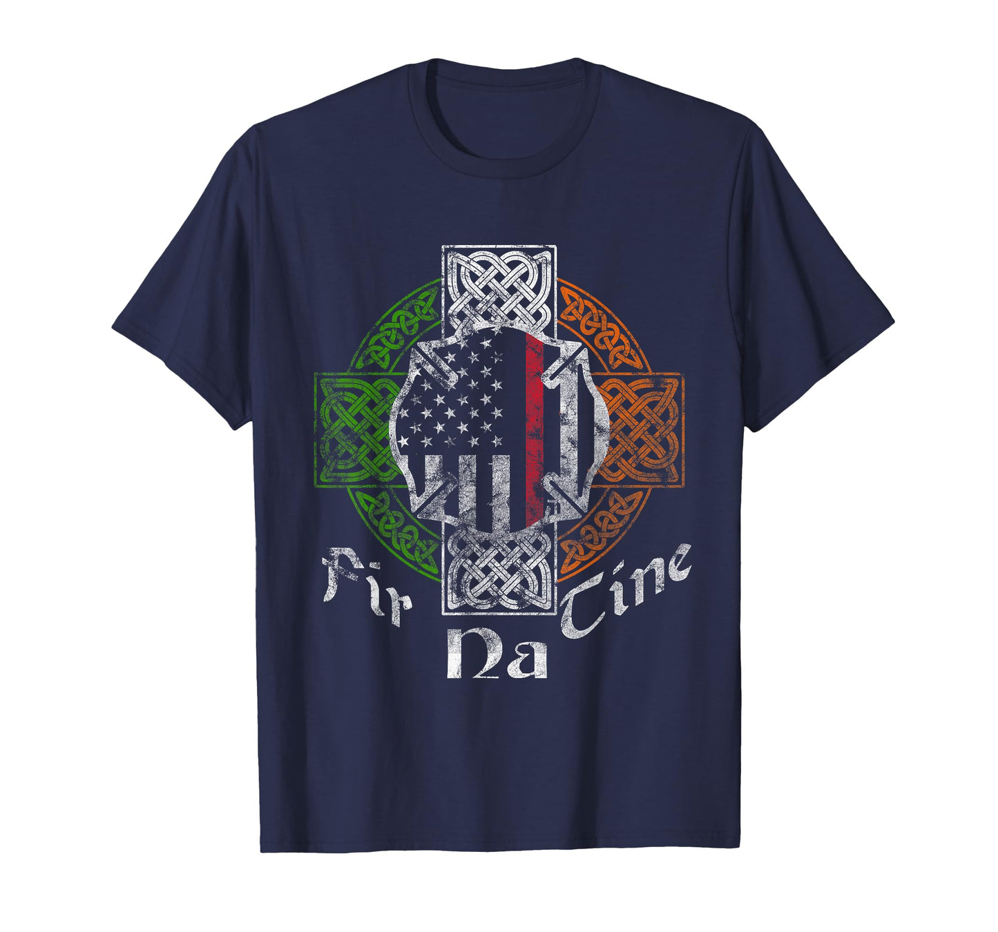 Irish Firefighter Thin Red Line Fir Na Tine Celtic Cross T-Shirt