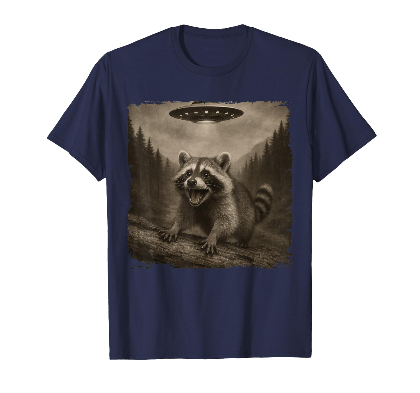 Funny Raccoon Evades Alien UFO Animal Meme Men Women Kids T-Shirt