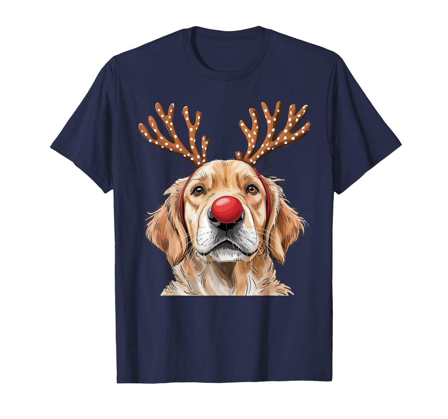 Watercolor Golden Retriever Reindeer Funny Christmas T-Shirt
