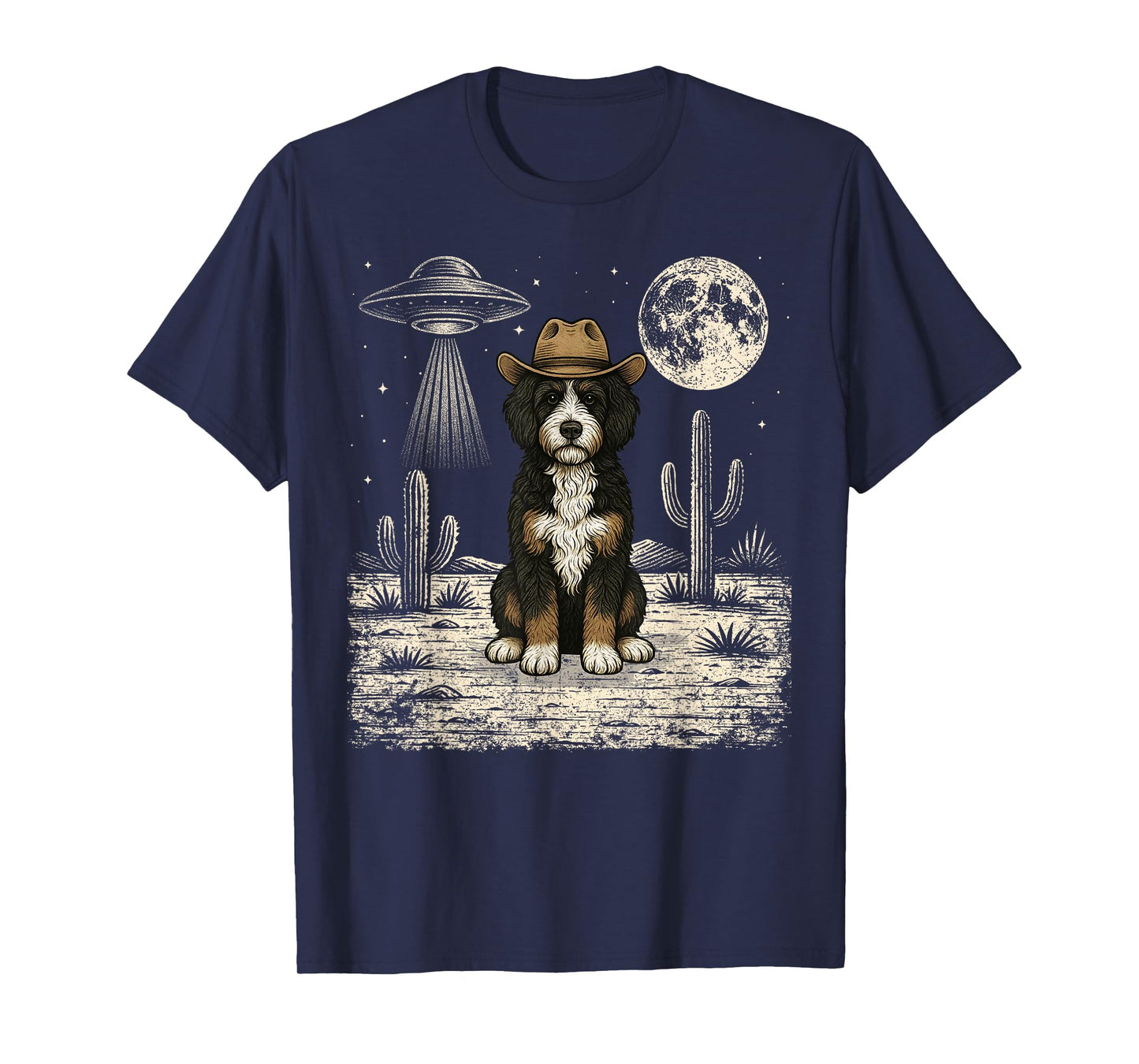 Funny Bernedoodle Cowboy Western Doodle Dog UFO T-Shirt