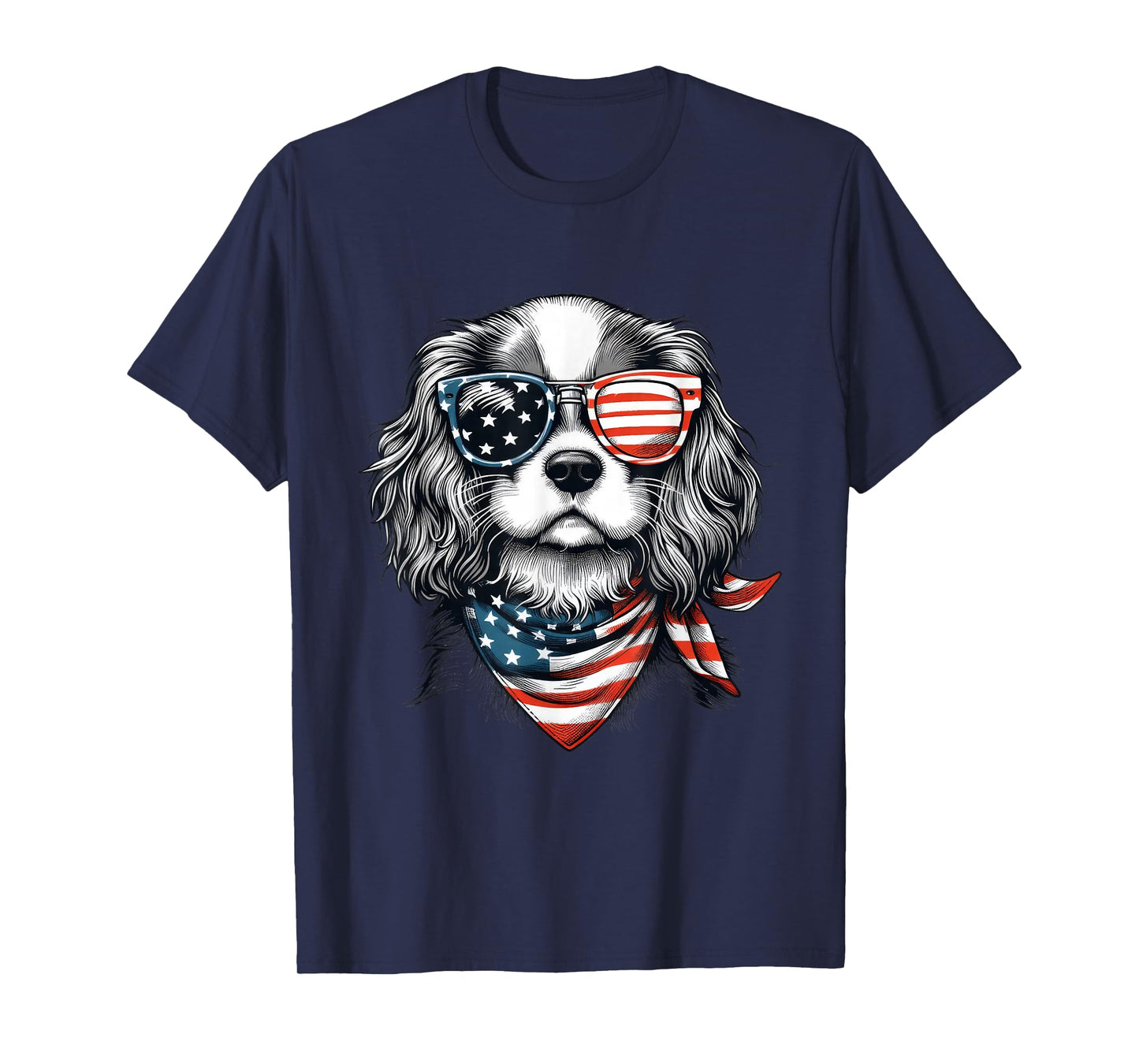 Kids 4th of July with Cavalier King Charles Spaniel Dog T-Shirt