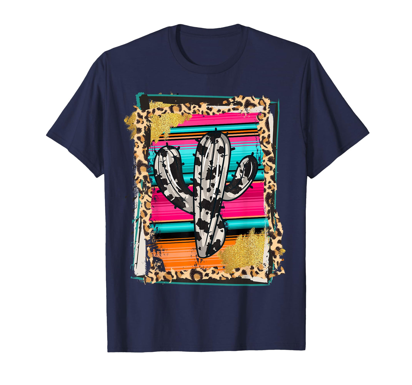SERAPE CACTUS - Leopard Cow Pattern Print Cowgirl Rodeo T-Shirt