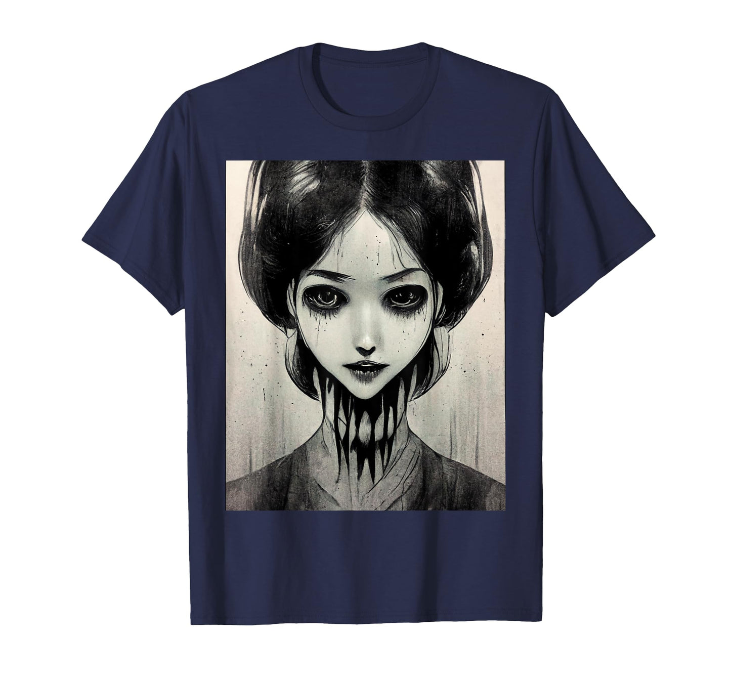 Creepy Horror Manga Anime Woman Eyes Halloween Art T-Shirt