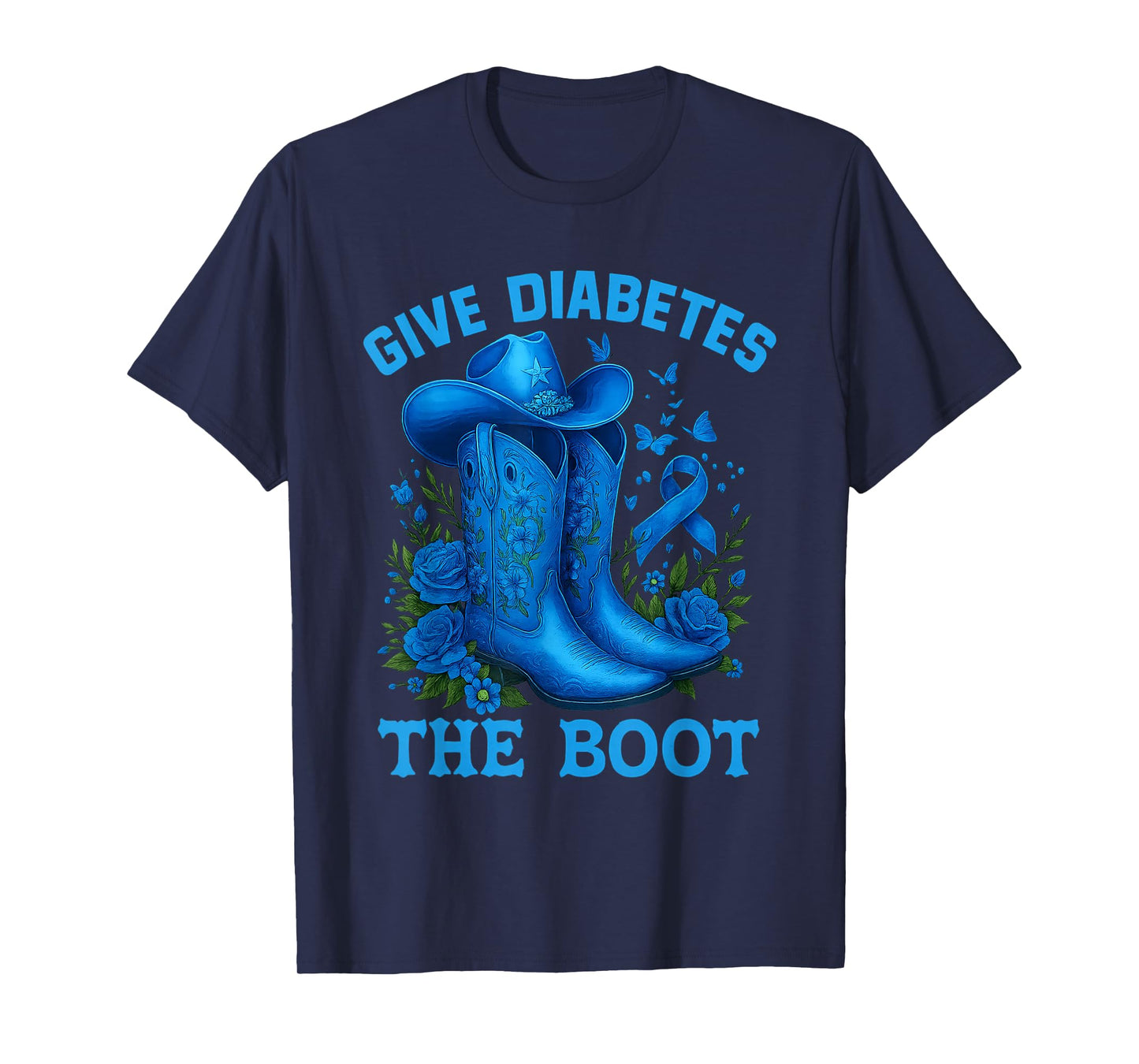 Give Type 1 Diabetes The Boot Cowgirl T1d Blue Ribbon T-Shirt