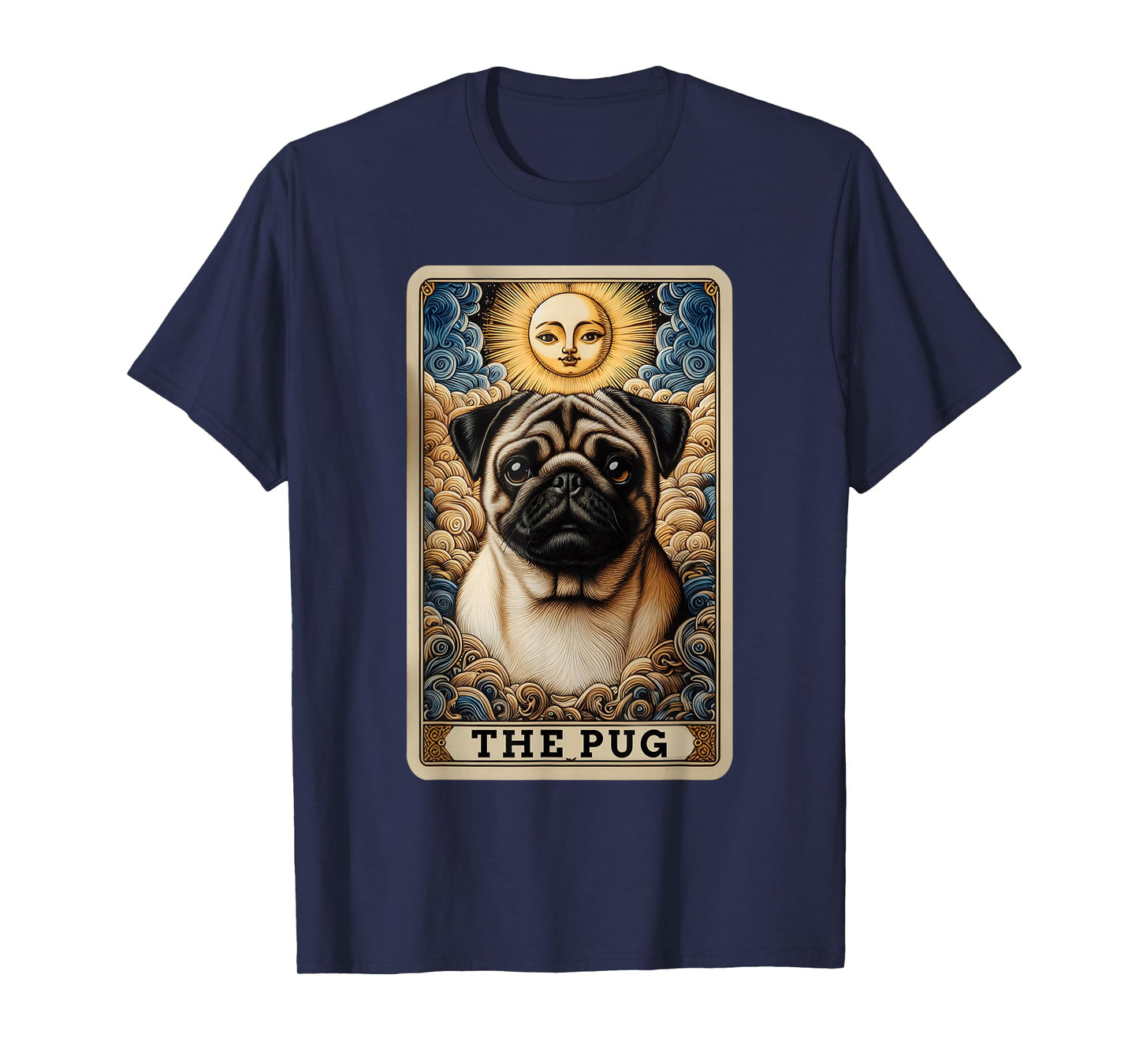 The Pug Tarot Card Dog Pug Dogs Unisex-Adult T-Shirt, Black, Small, Short Sleeve, Cartoon Dog Theme, Casual, Playful