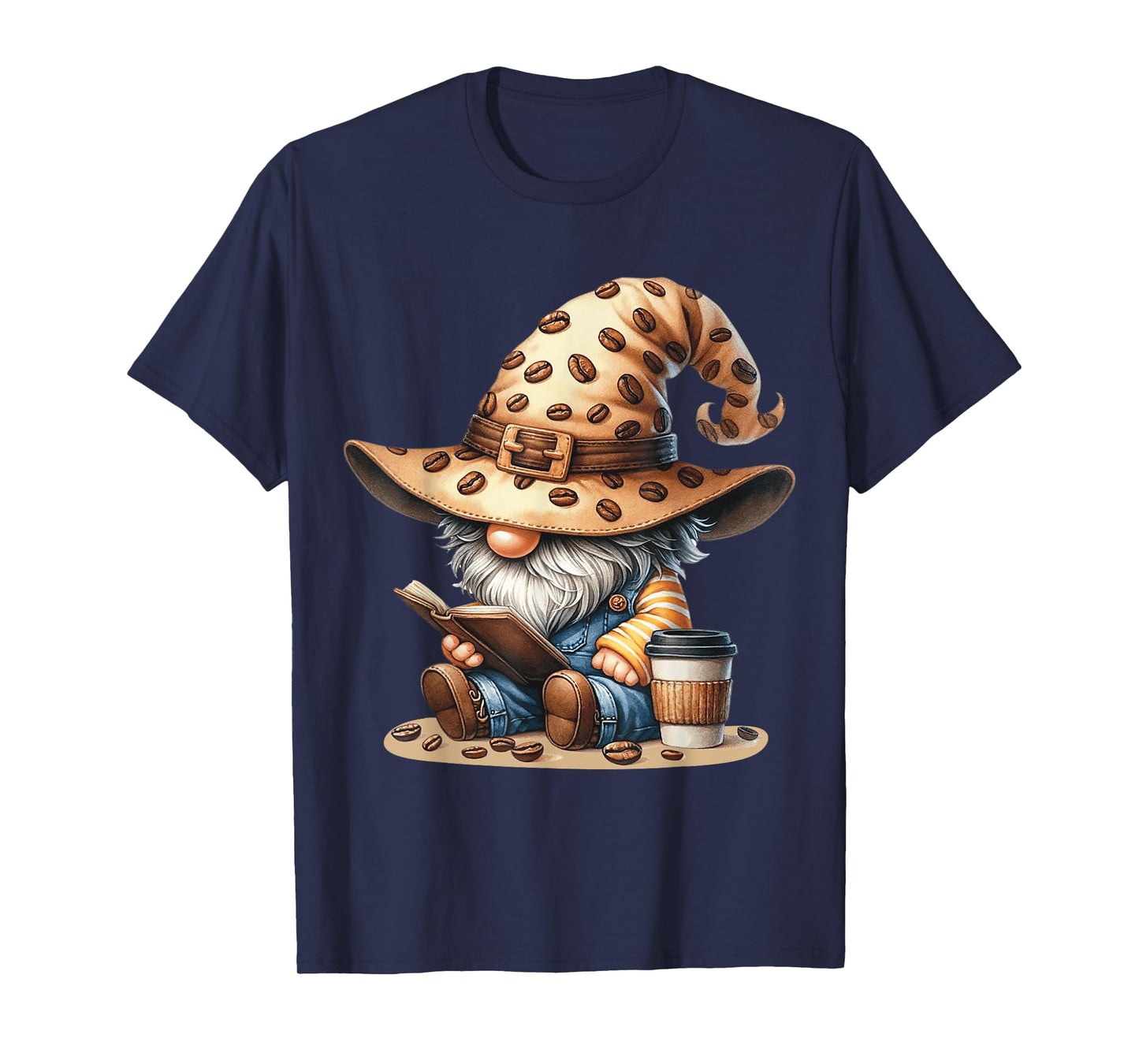 Cute Gnome Reading Books Coffee Lover Autumn Winter Tee T-Shirt