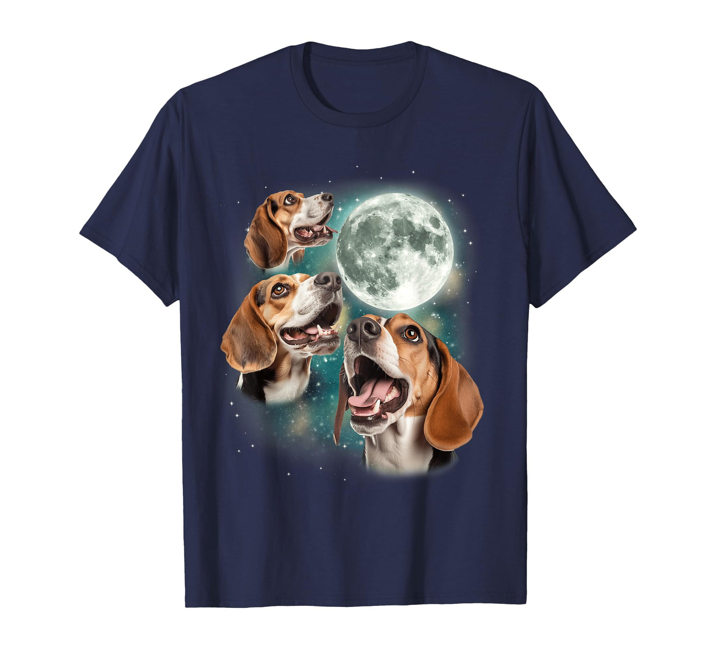 Three Beagle Moon | 3 Howling Beagles Funny Dog Canine Meme T-Shirt