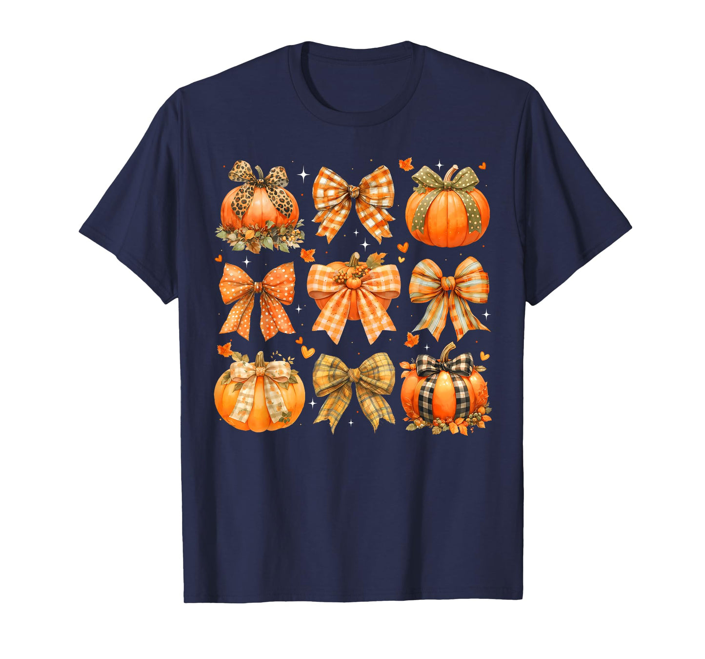 Pumpkin Season Thanksgiving Coquette Bow Autumn Fall Leaves T-Shirt