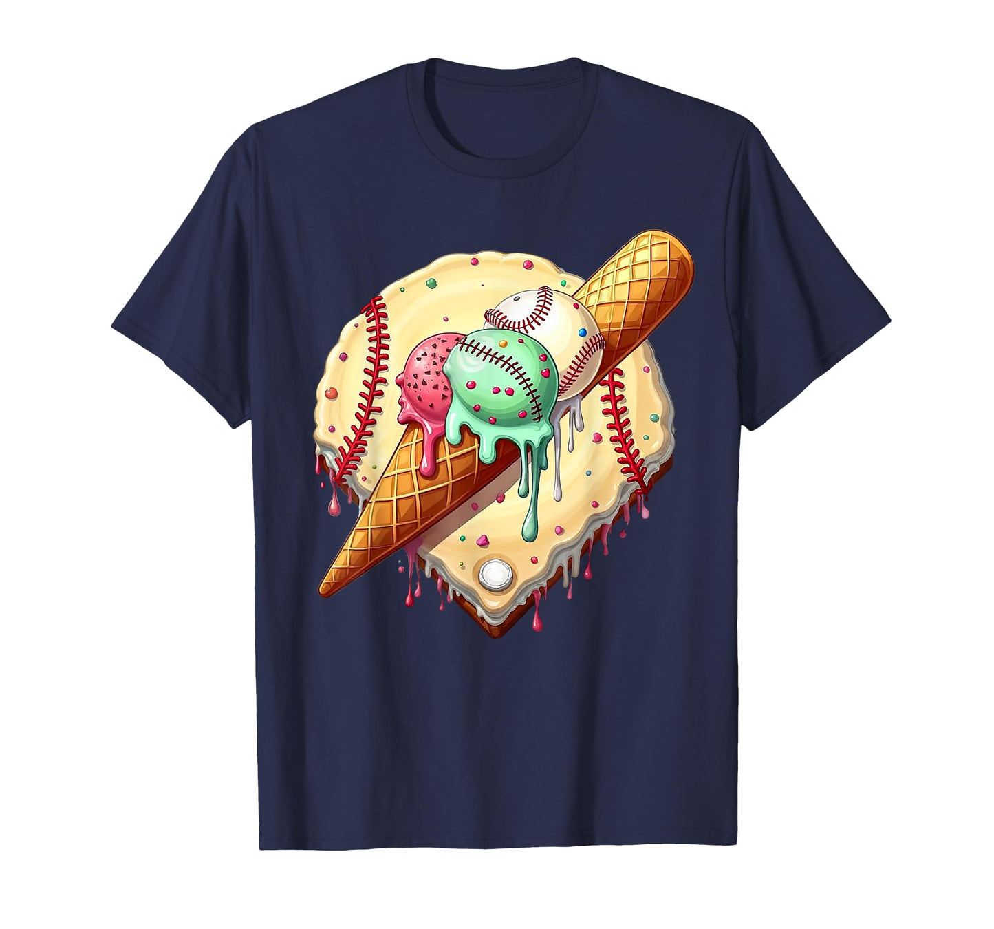 Baseball Ice Cream Dripping Funny Baseball Men Kids Boys T-Shirt