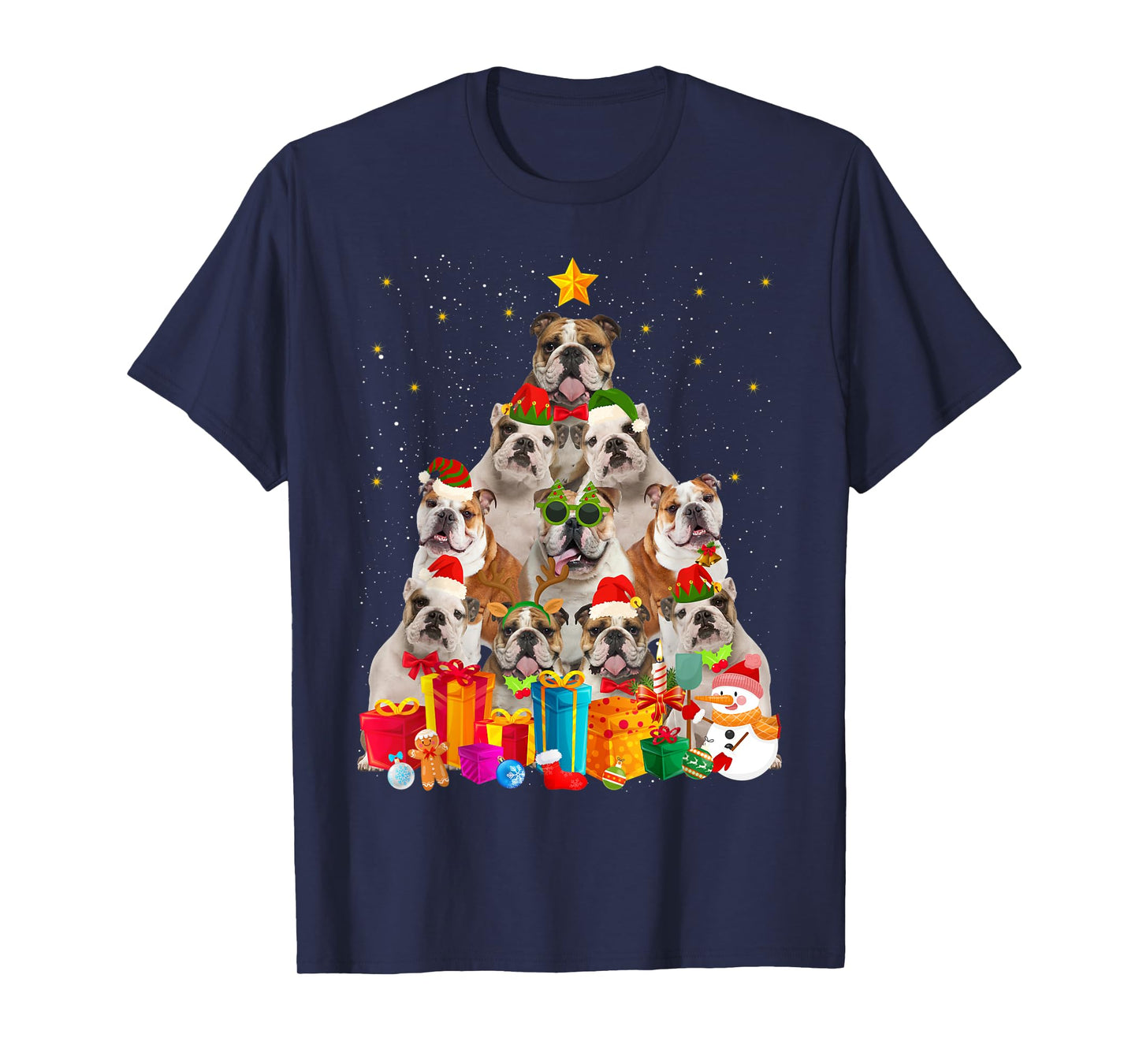 Christmas Funny English Bulldog Dog Tree Xmas Pet Dog Lover T-Shirt
