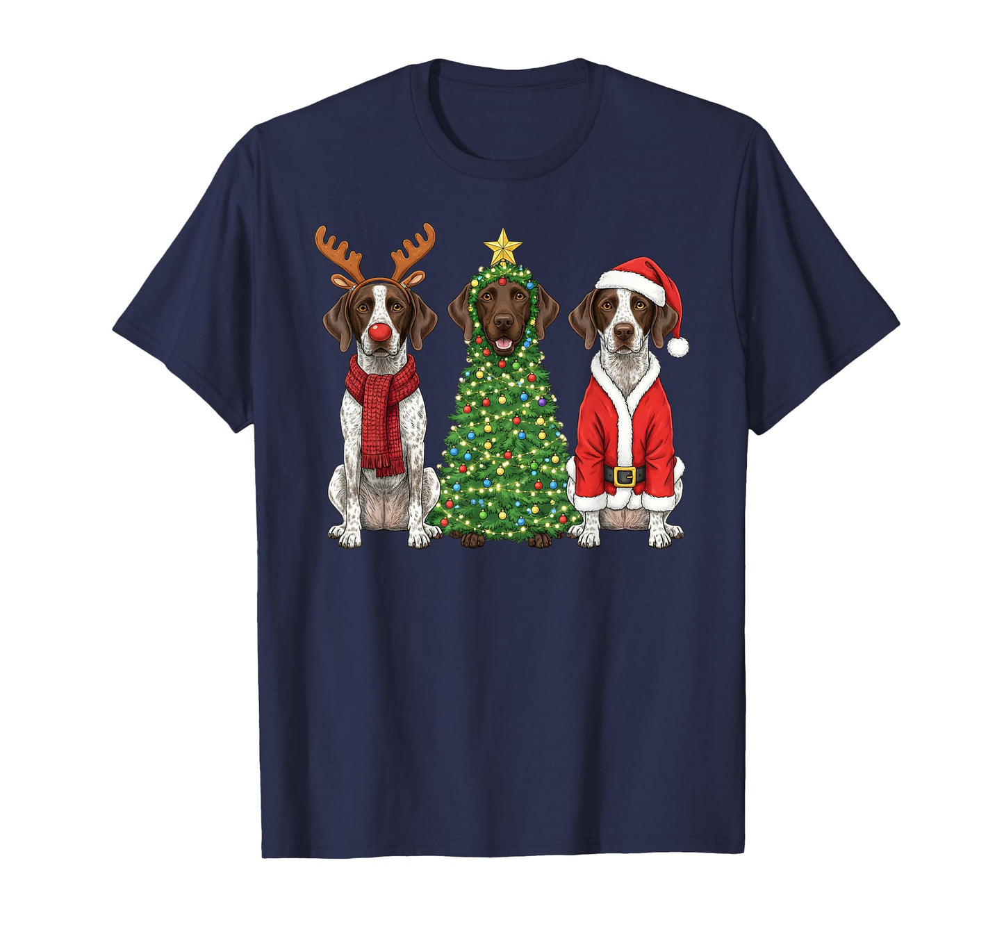 Retro Christmas German Shorthaired Pointer Santa Reindeer T-Shirt