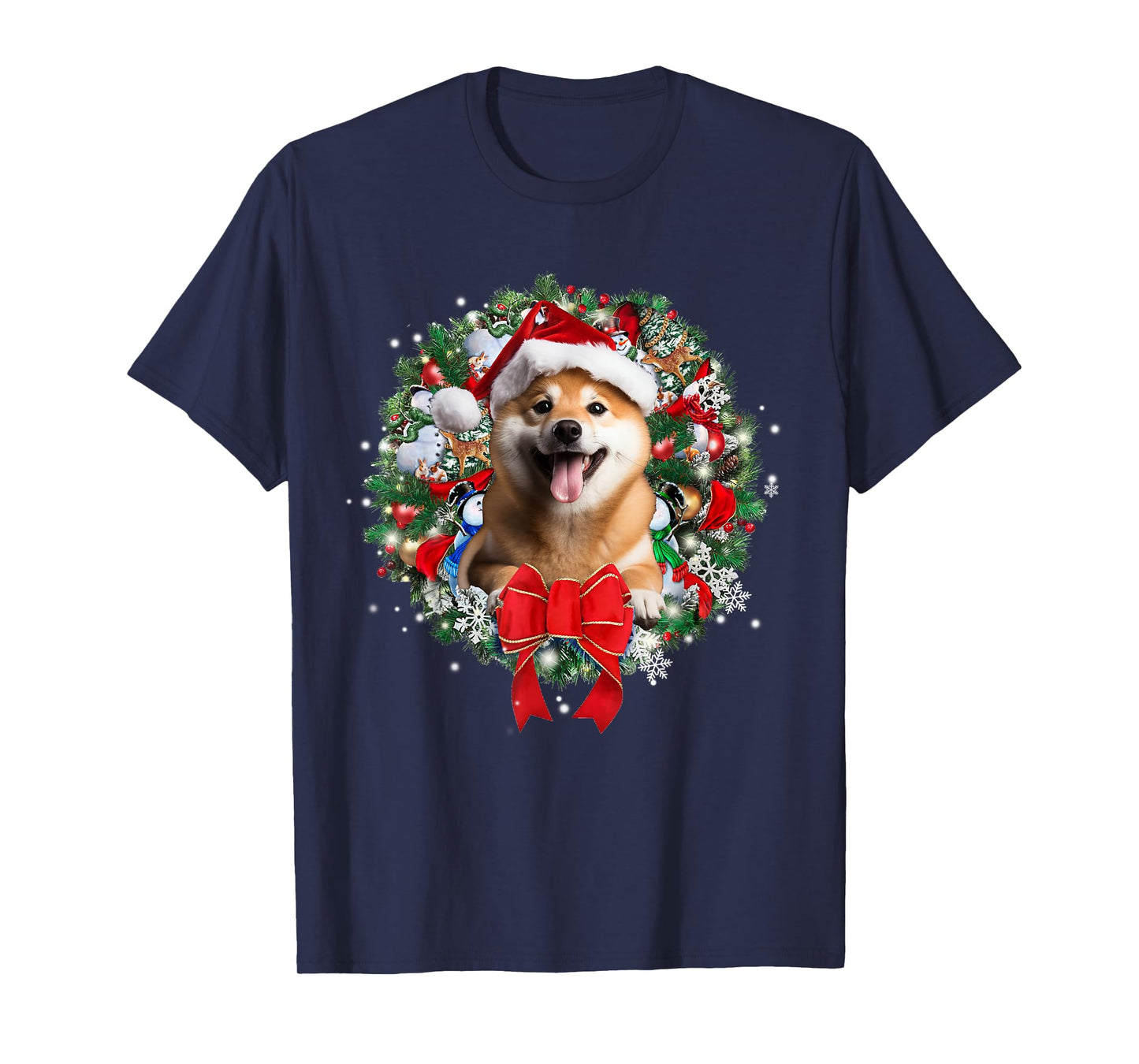 Shiba Inu Christmas Wreath Decoration Xmas Pajamas T-Shirt