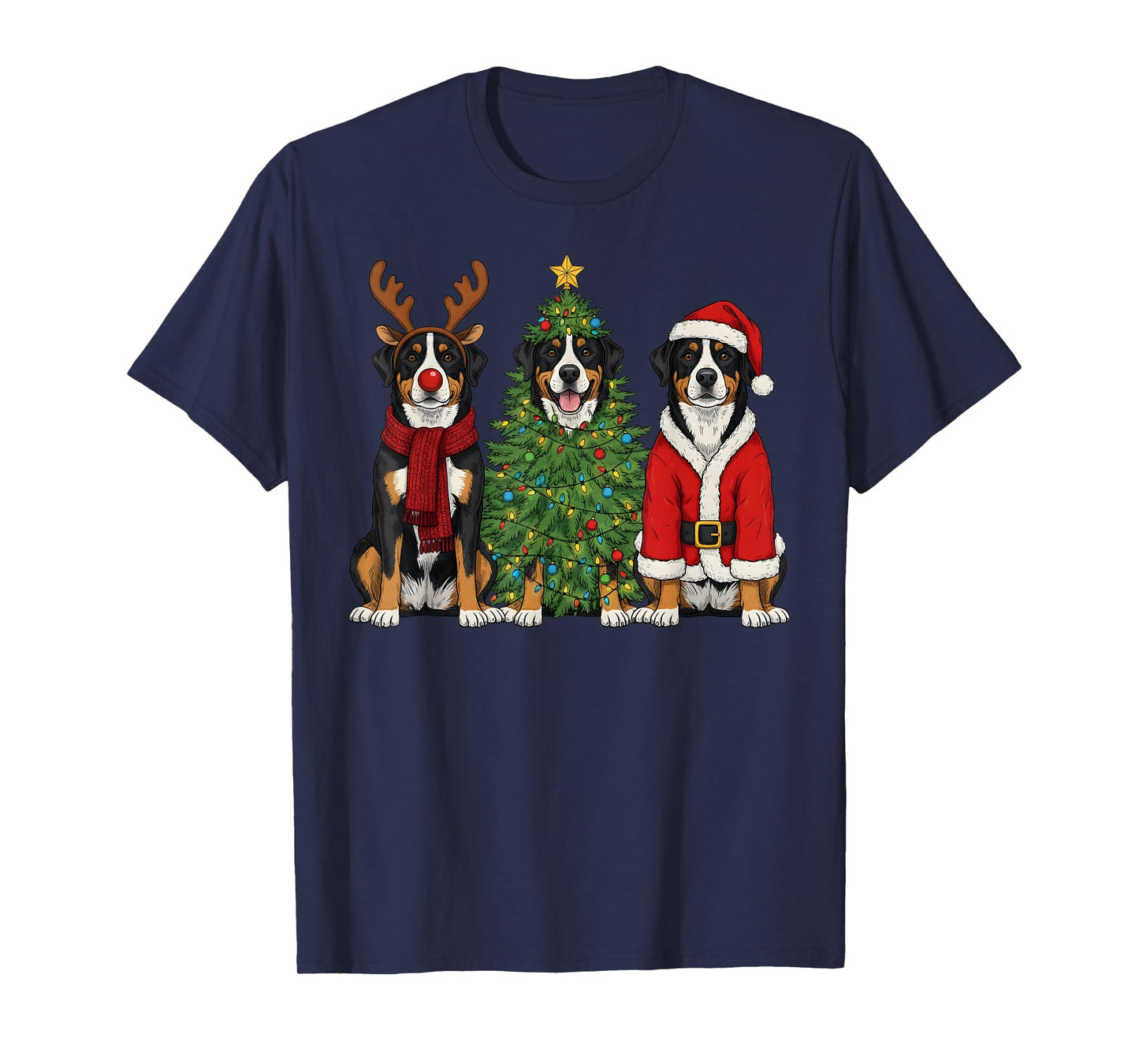 Retro Christmas Greater Swiss Mountain Dog Santa Reindeer T-Shirt