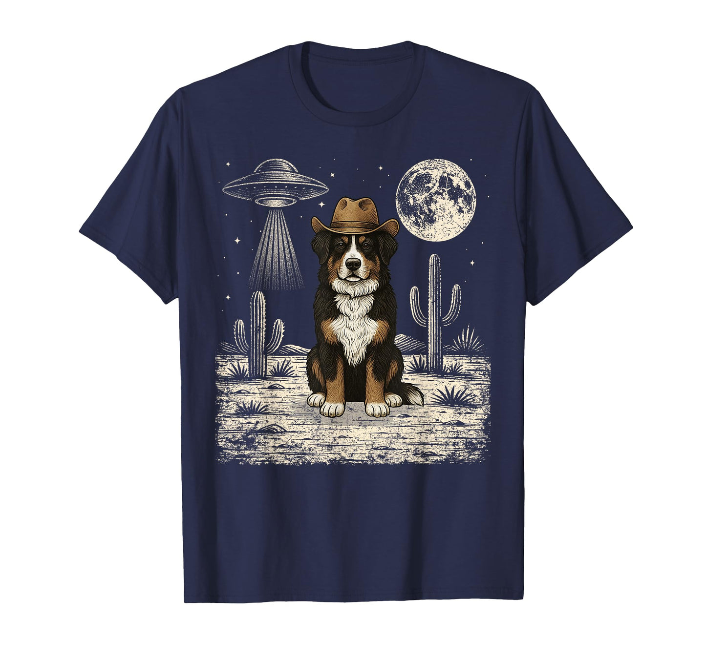 Funny Bernese Mountain Dog Cowboy Western UFO T-Shirt