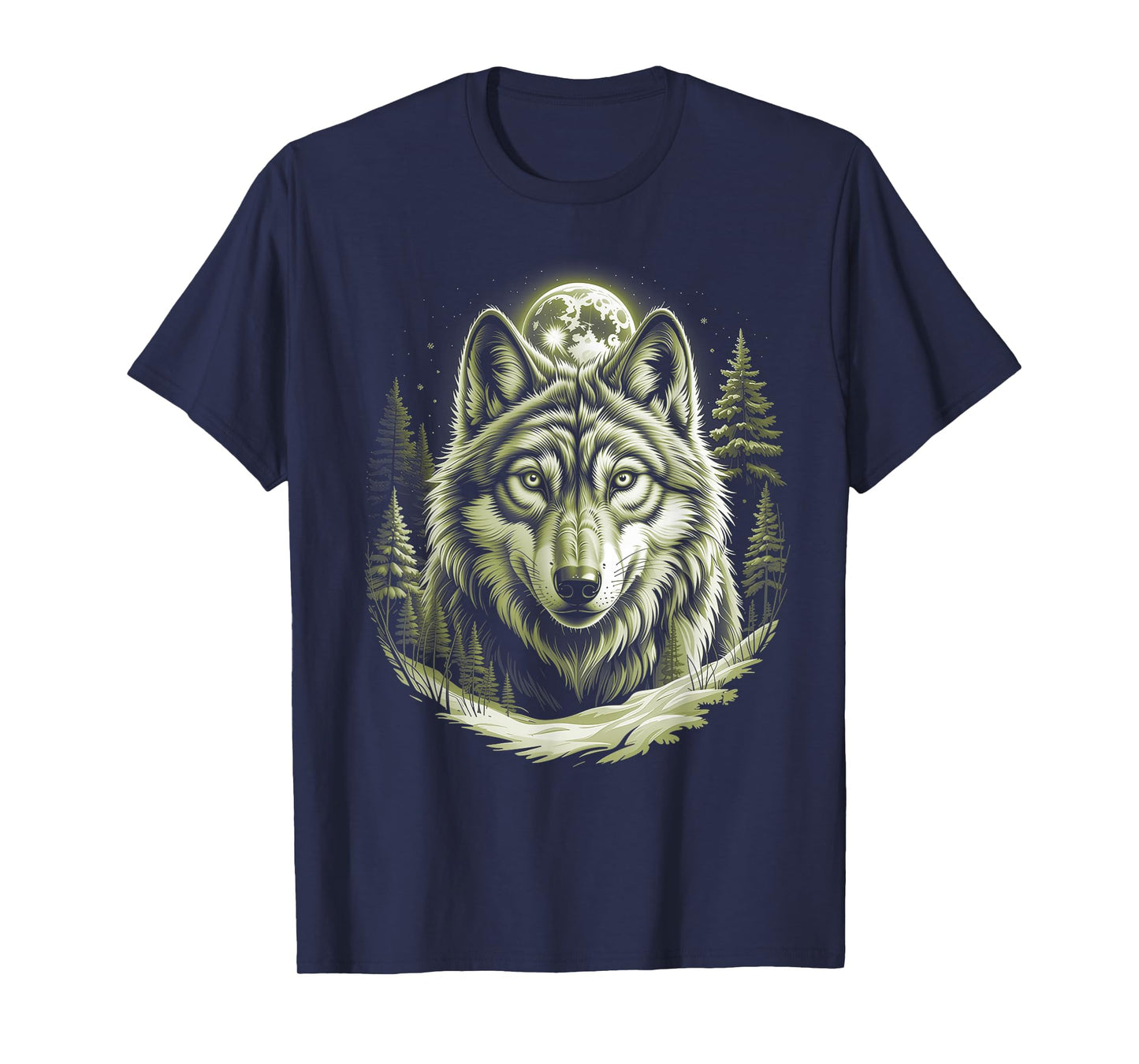 Wolf Portrait Moon Wildlife Forest T-Shirt