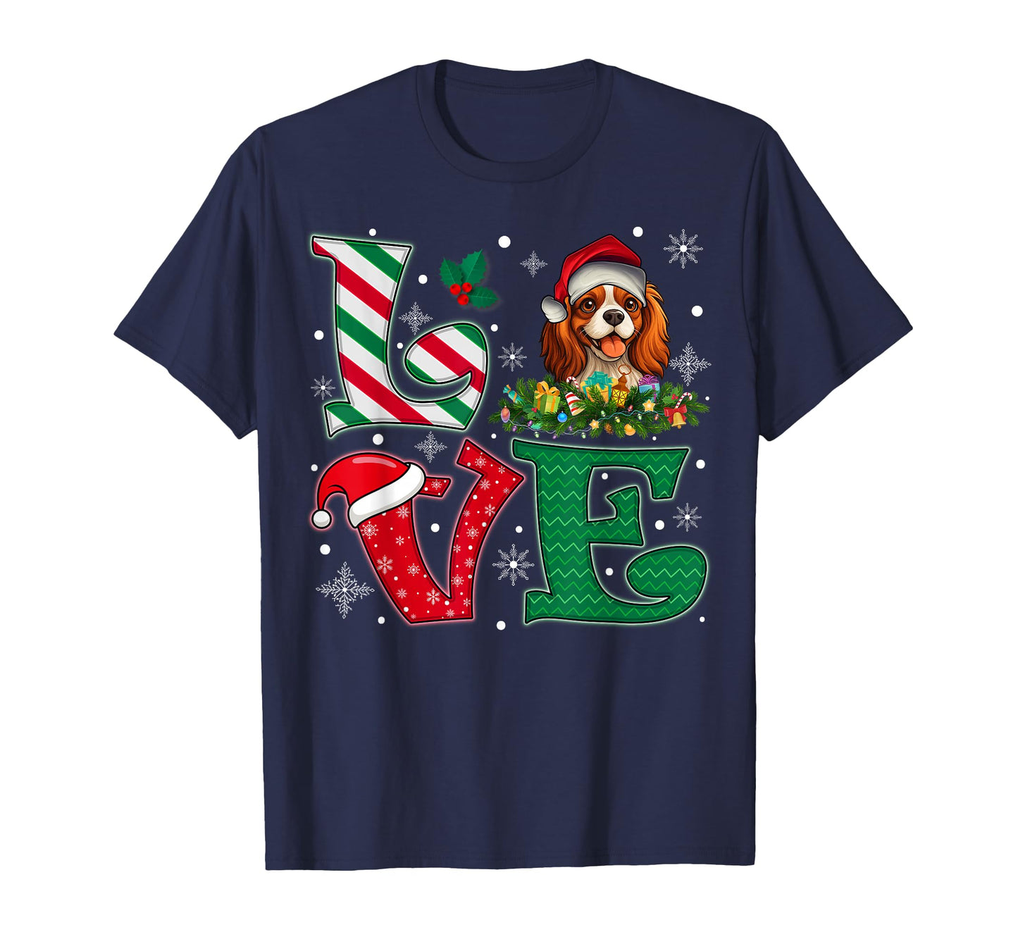 Santa Hat Love Cavalier King Charles Spaniel Dog Xmas Girls T-Shirt