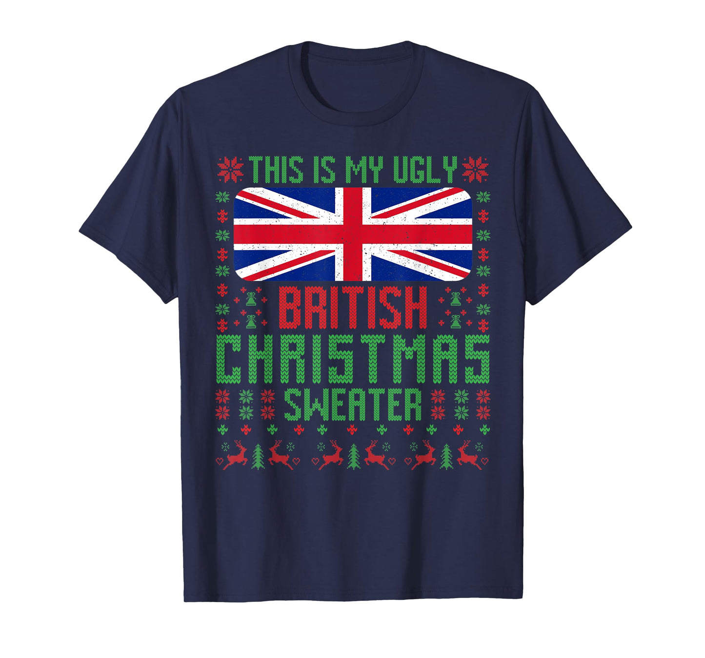 British Ugly Christmas Sweater British Flag United Kingdom T-Shirt