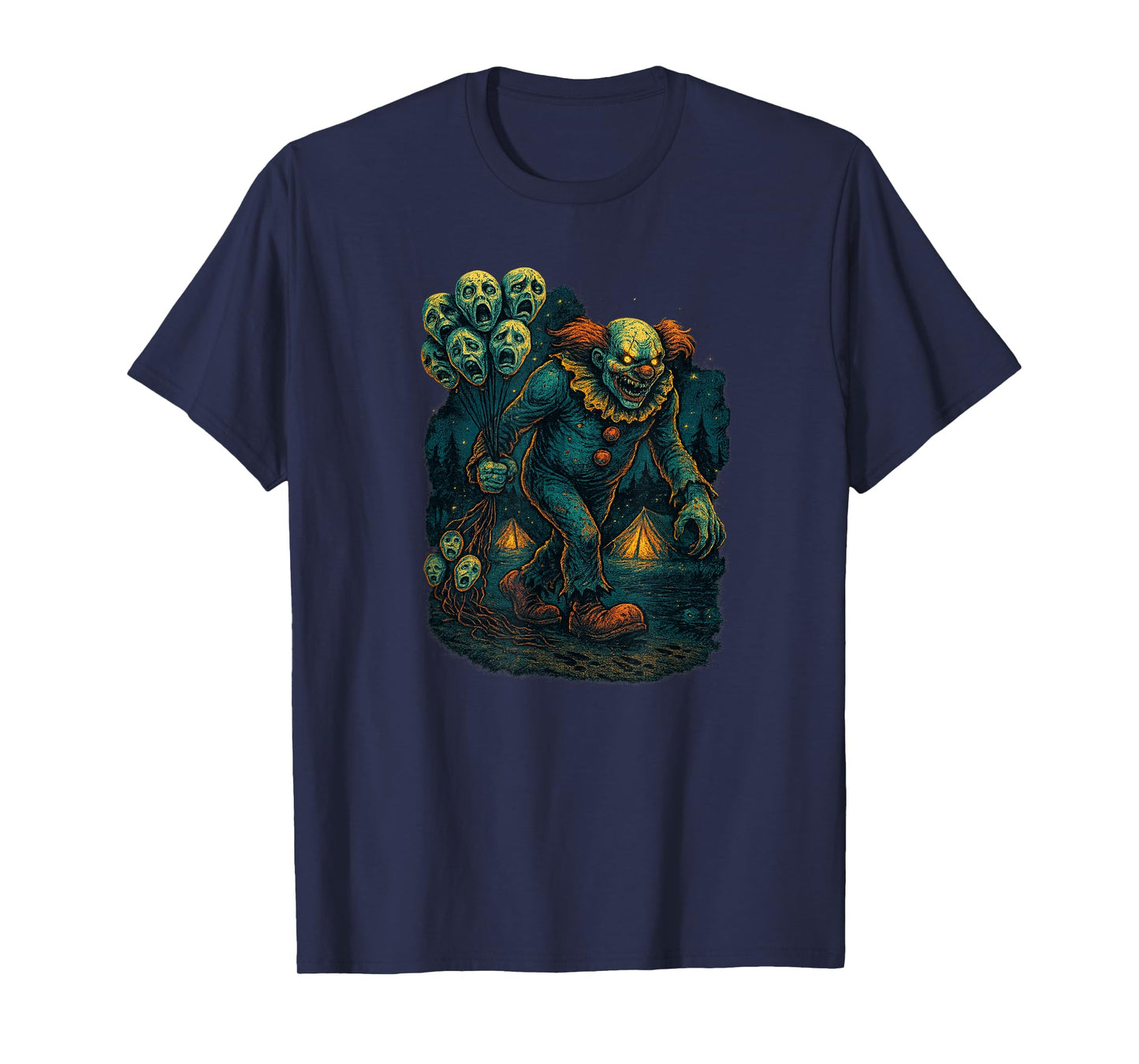 Evil Creepy Clown with Screaming Haunted Balloons Graphic T-Shirt
