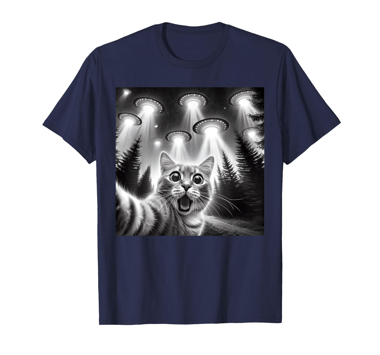 Cat Selfie With Alien UFO Funny Cat Gifts For Men Women Kids T-Shirt