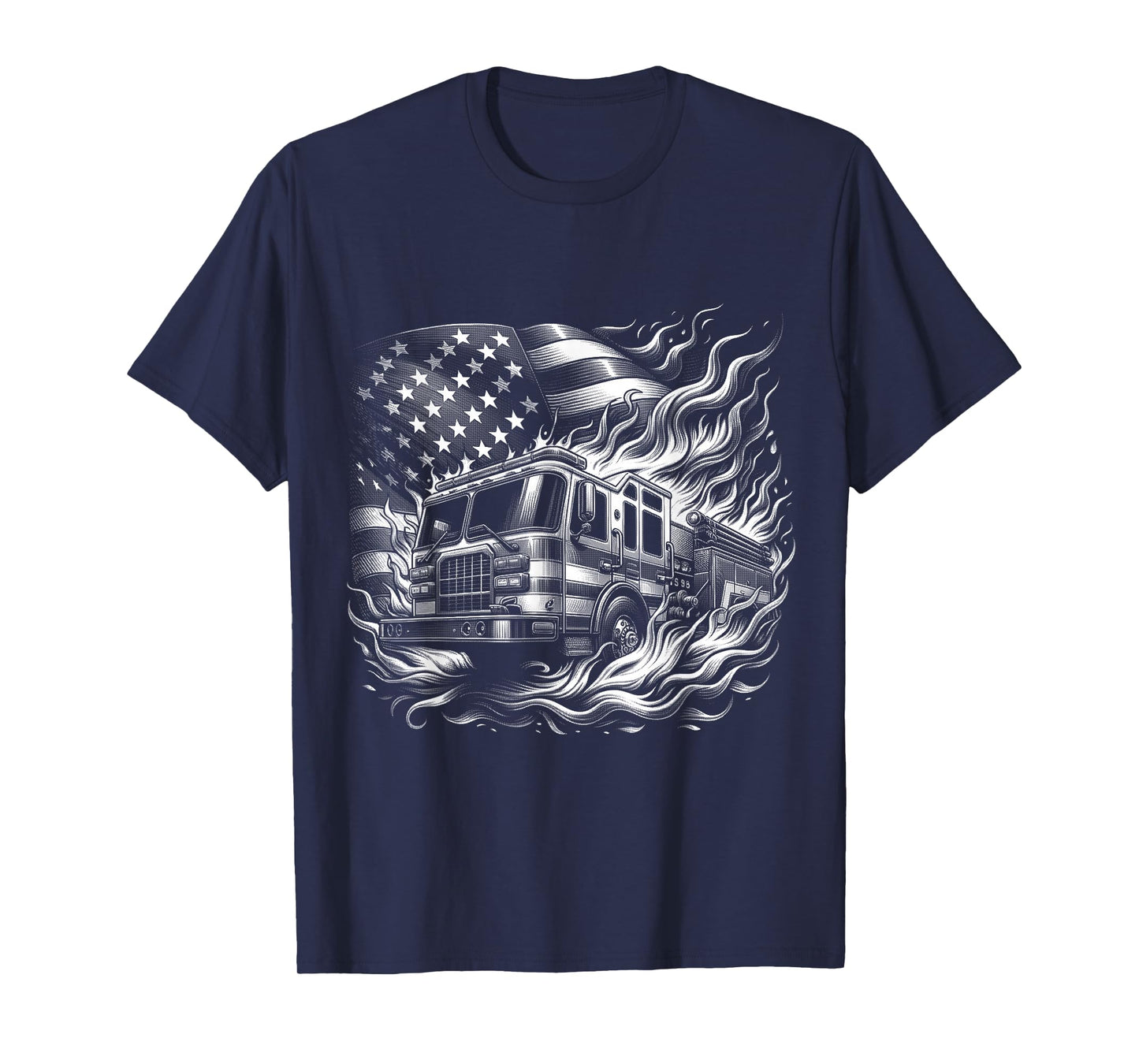 Firefighter Patriotic Fire Truck Fireman American Flag T-Shirt
