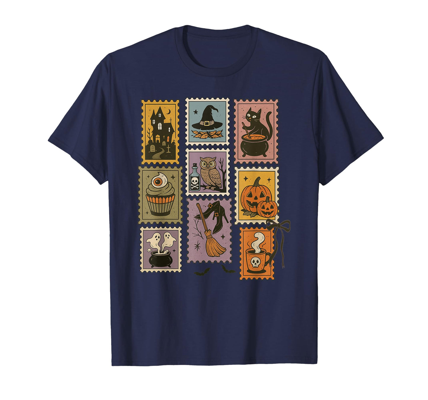 Retro Halloween Stamp Icons – Witch, Cat, Pumpkin, Ghost T-Shirt