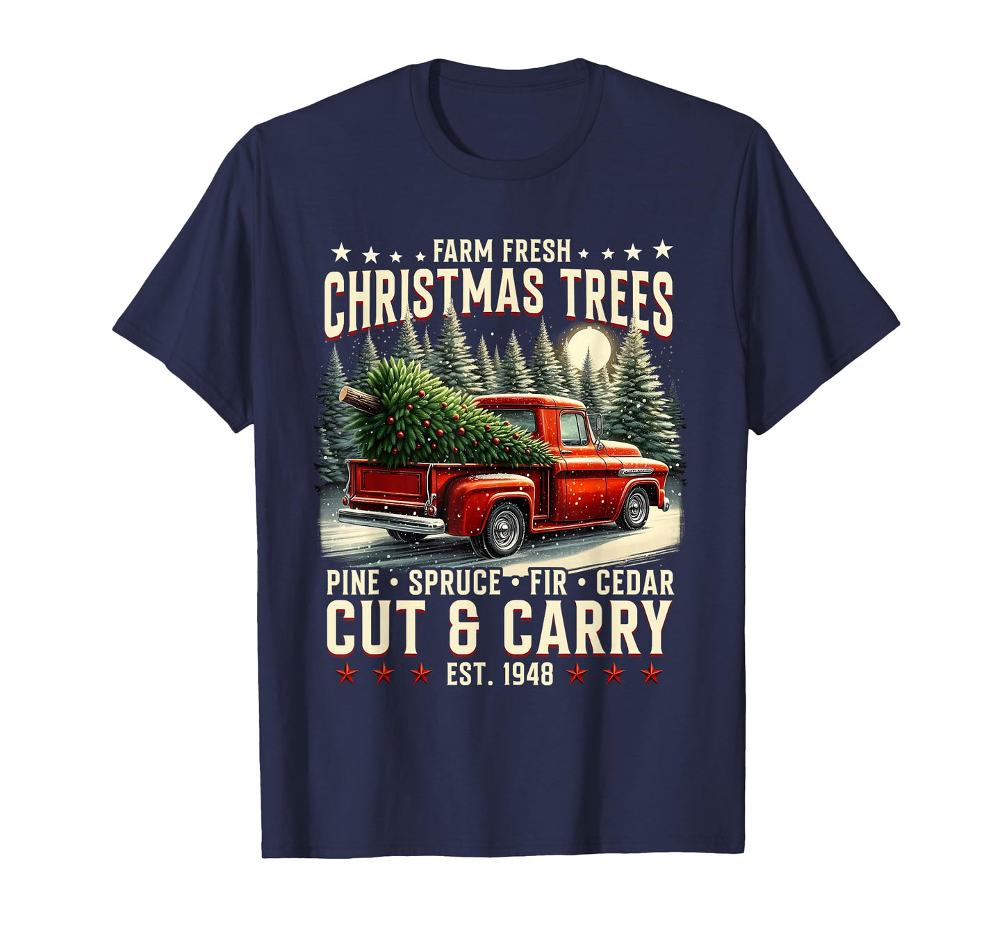 Farm Fresh Christmas Trees Vintage Red Truck Art T-Shirt